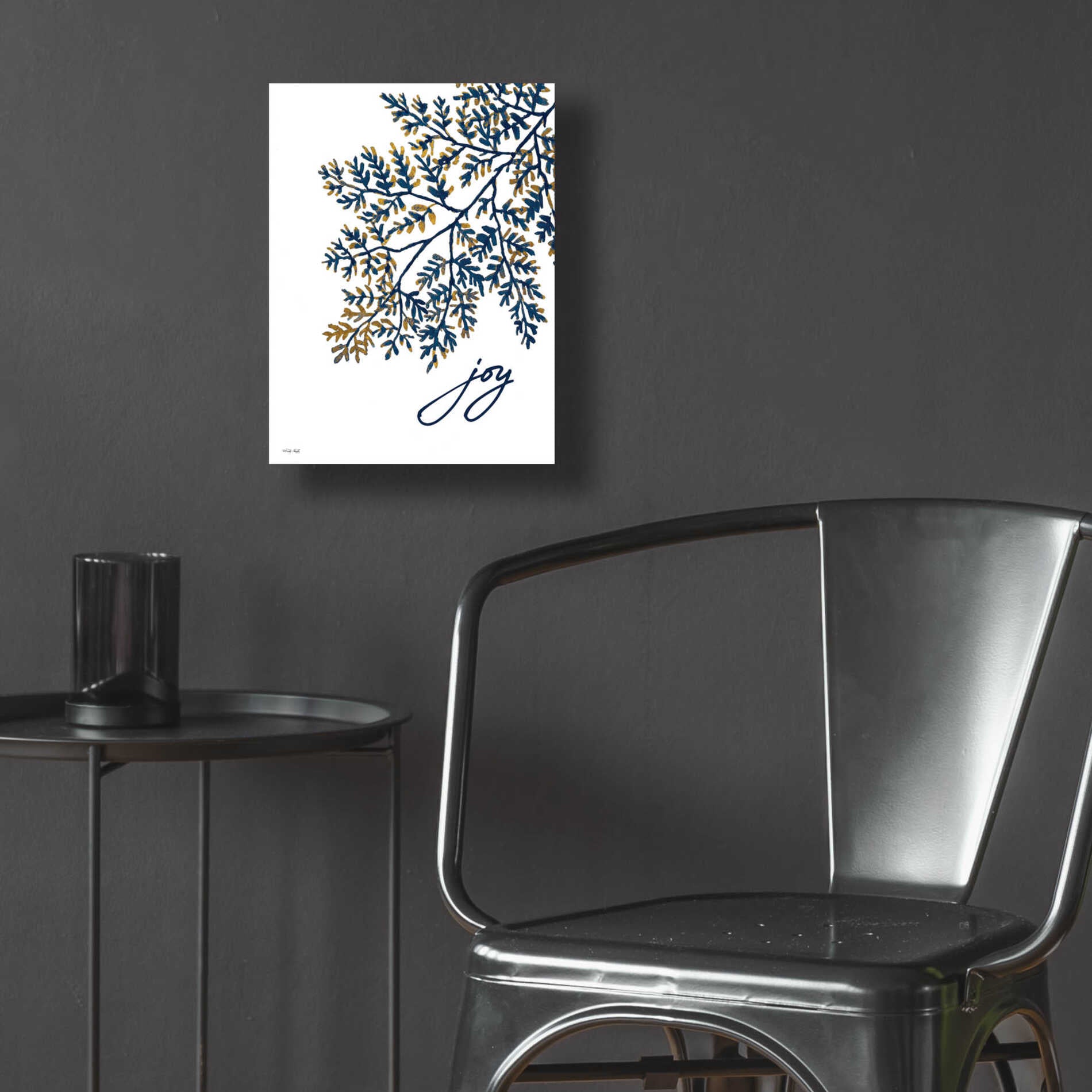 Epic Art 'Joy Navy Gold Leaves' by Cindy Jacobs, Acrylic Glass Wall Art,12x16