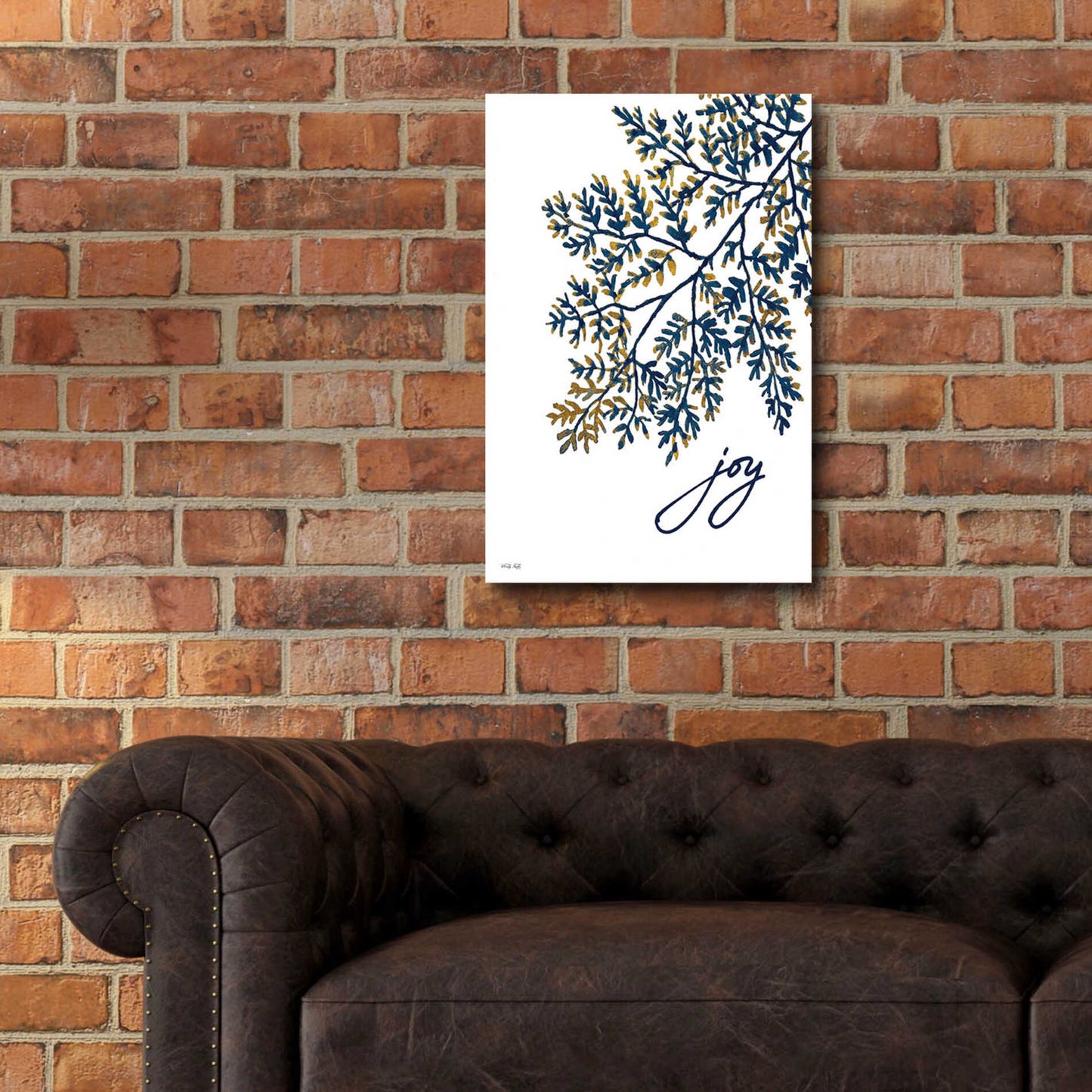 Epic Art 'Joy Navy Gold Leaves' by Cindy Jacobs, Acrylic Glass Wall Art,16x24