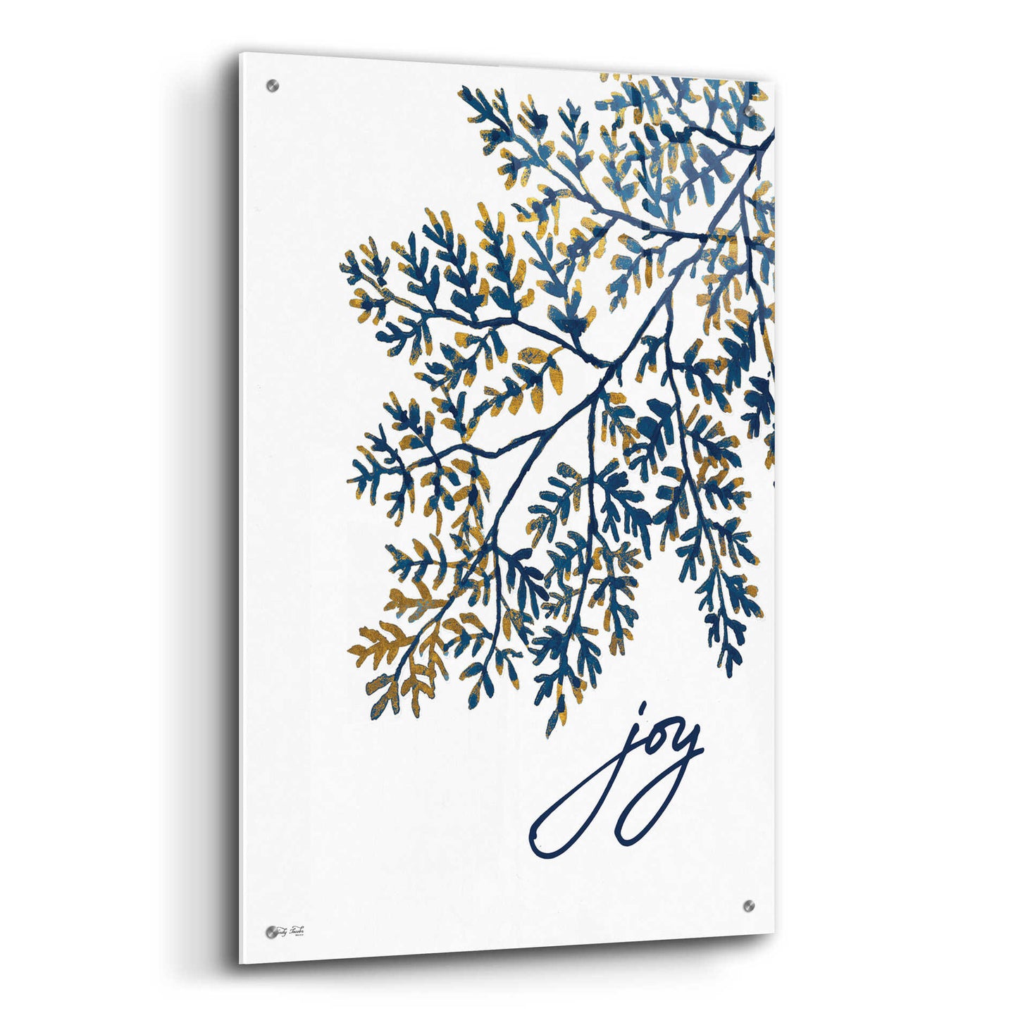 Epic Art 'Joy Navy Gold Leaves' by Cindy Jacobs, Acrylic Glass Wall Art,24x36