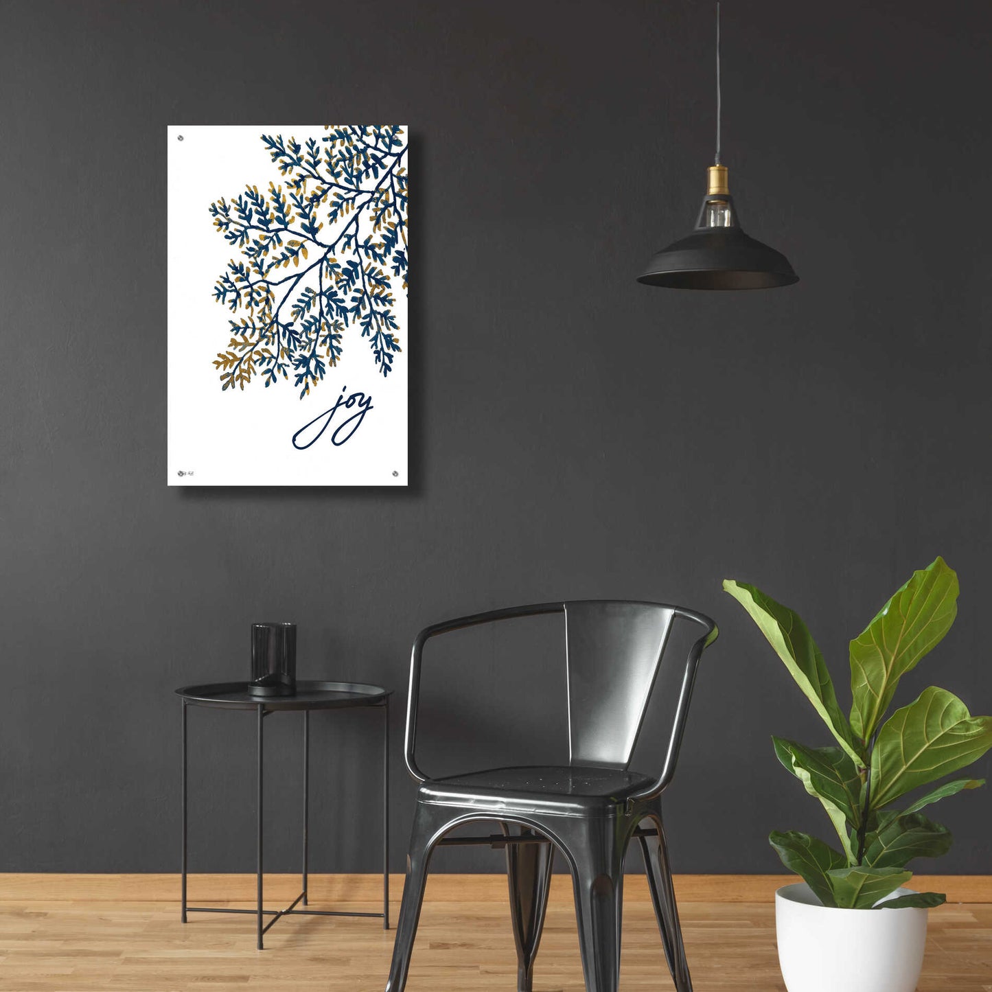 Epic Art 'Joy Navy Gold Leaves' by Cindy Jacobs, Acrylic Glass Wall Art,24x36