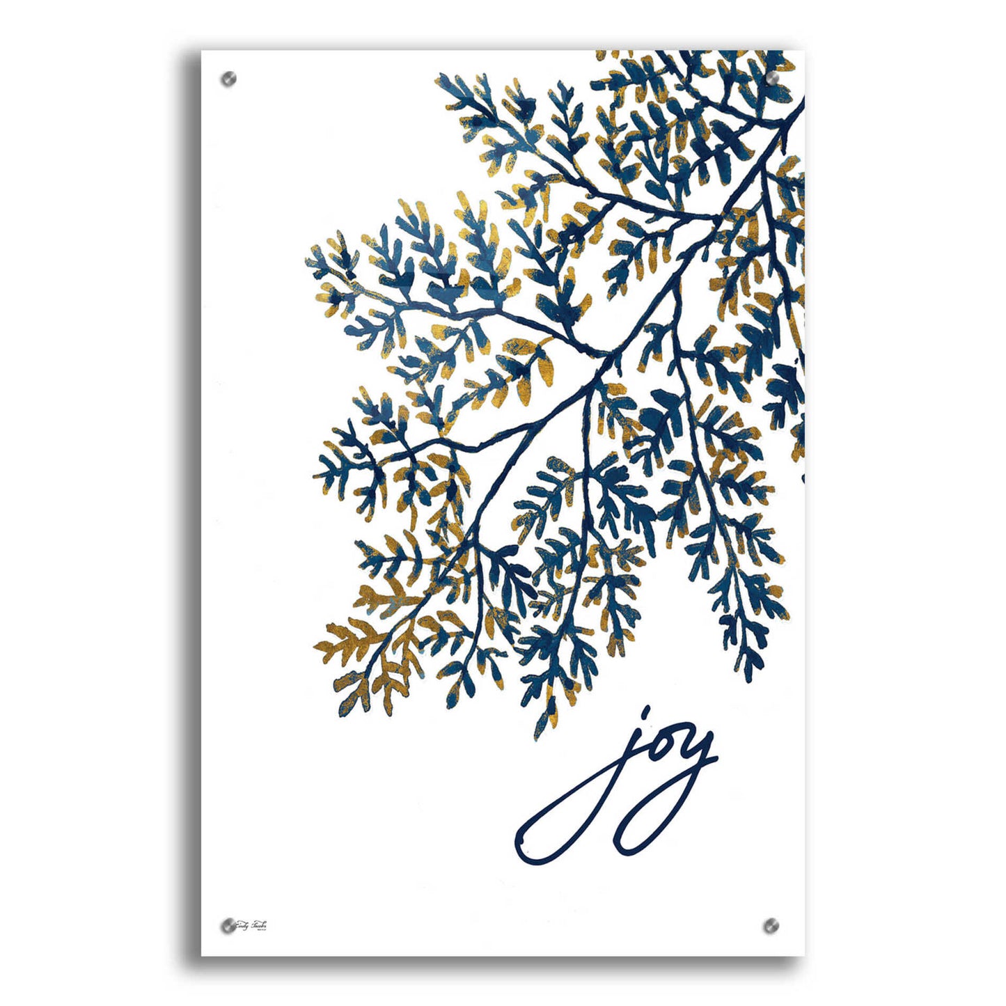 Epic Art 'Joy Navy Gold Leaves' by Cindy Jacobs, Acrylic Glass Wall Art,24x36