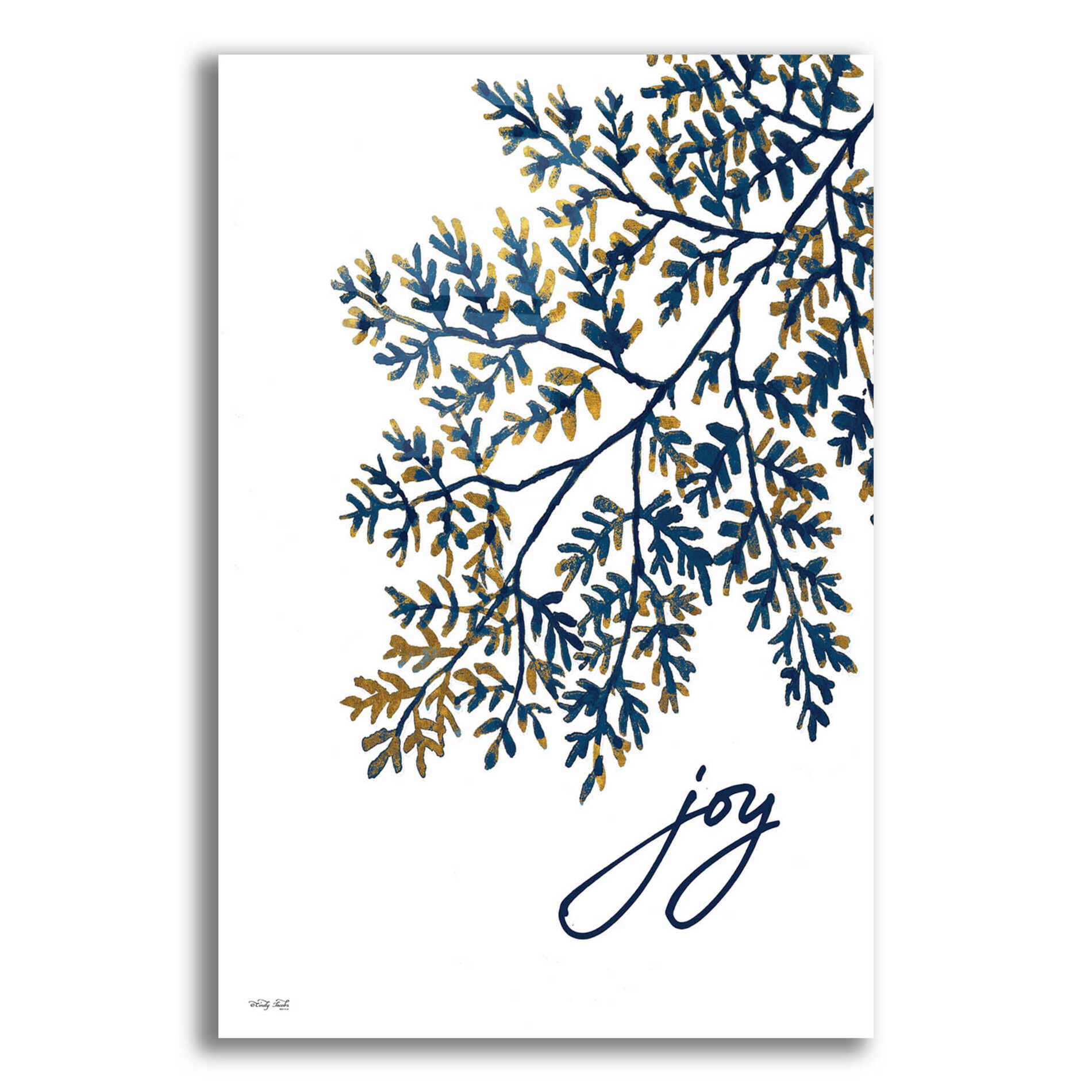 Epic Art 'Joy Navy Gold Leaves' by Cindy Jacobs, Acrylic Glass Wall Art