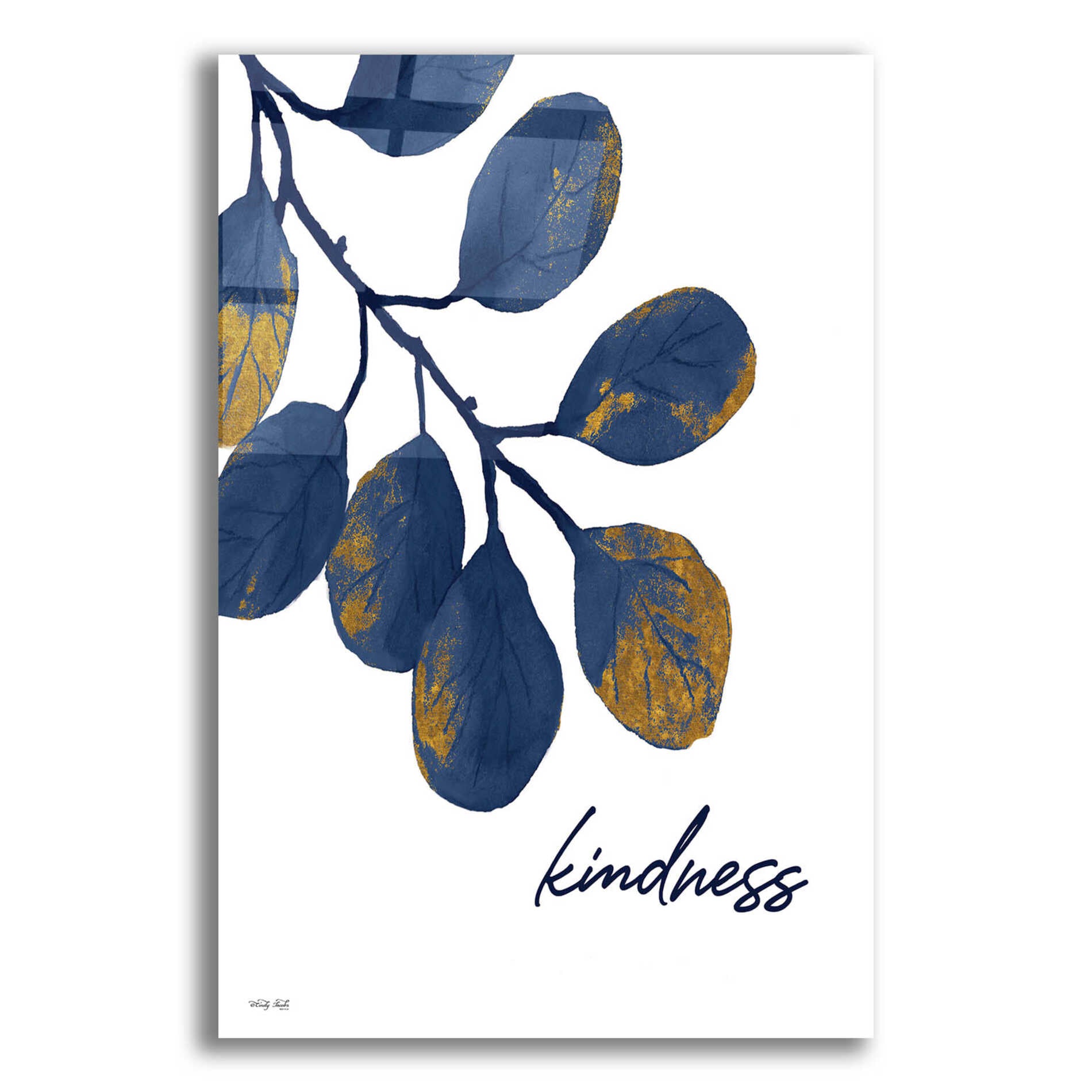 Epic Art 'Kindness Navy Gold Leaves' by Cindy Jacobs, Acrylic Glass Wall Art,12x16