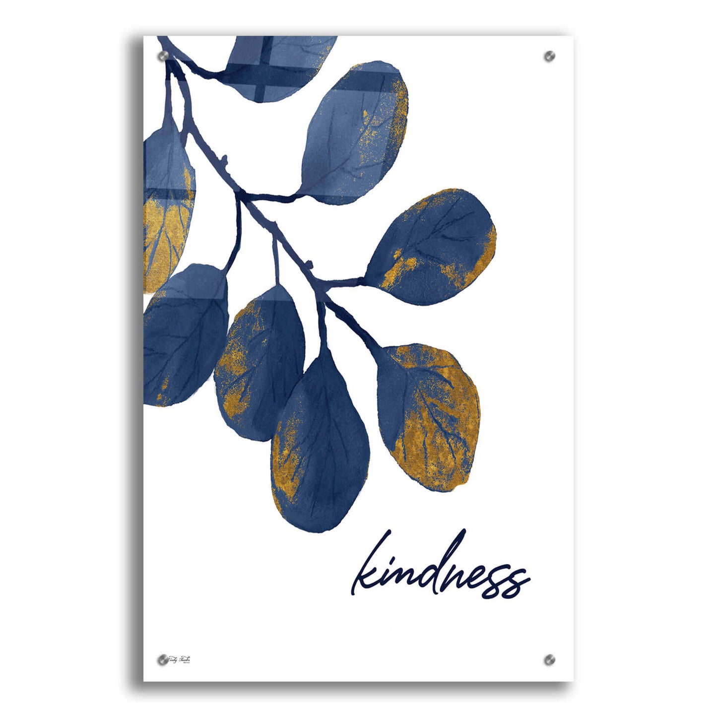 Epic Art 'Kindness Navy Gold Leaves' by Cindy Jacobs, Acrylic Glass Wall Art,24x36