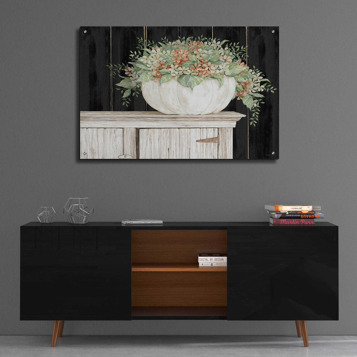 Epic Art 'Fall Floral Pumpkin' by Cindy Jacobs, Acrylic Glass Wall Art,36x24