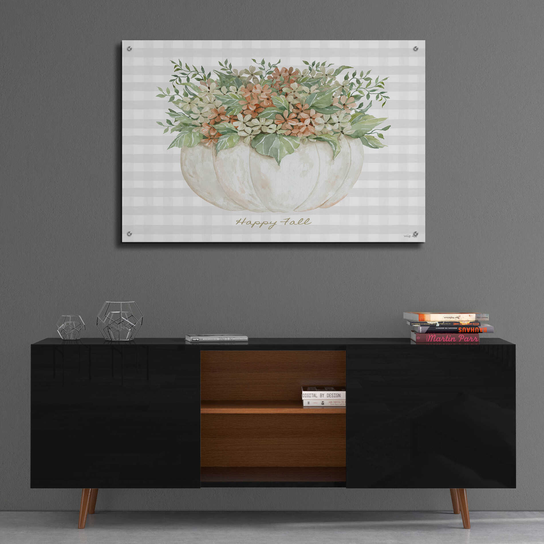 Epic Art 'Happy Fall Pumpkin Floral' by Cindy Jacobs, Acrylic Glass Wall Art,36x24