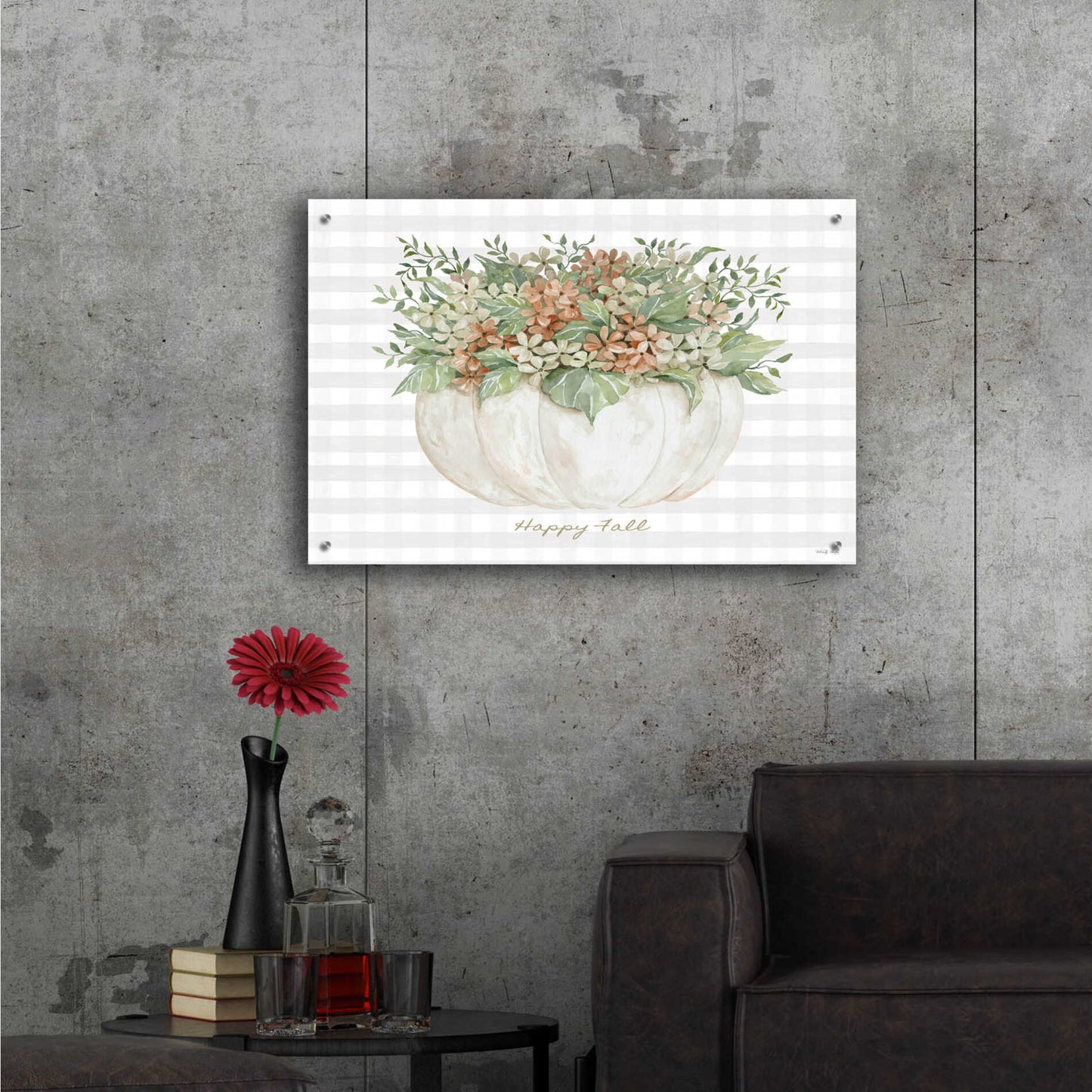 Epic Art 'Happy Fall Pumpkin Floral' by Cindy Jacobs, Acrylic Glass Wall Art,36x24