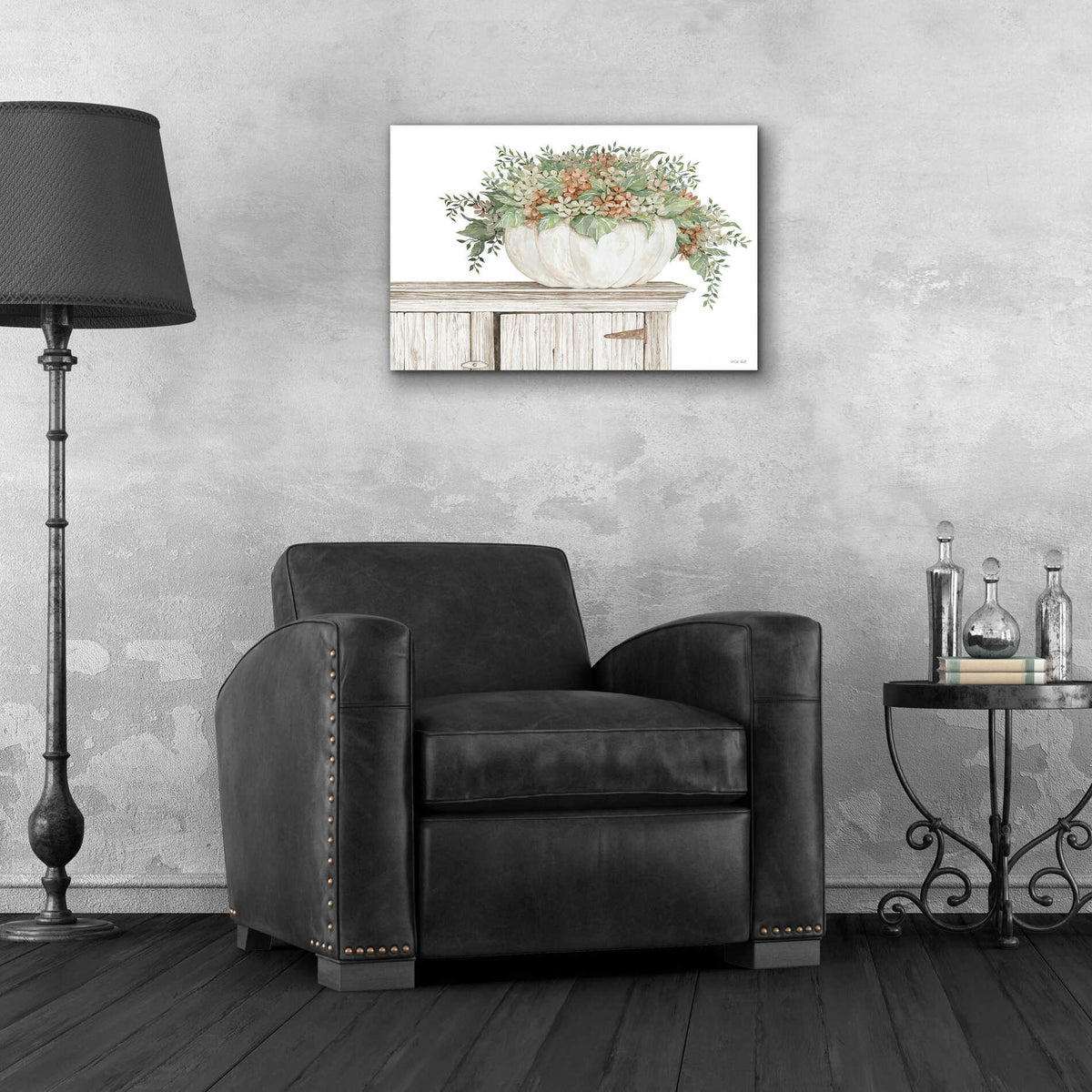 Epic Art 'Fall Floral Pumpkin White' by Cindy Jacobs, Acrylic Glass Wall Art,24x16