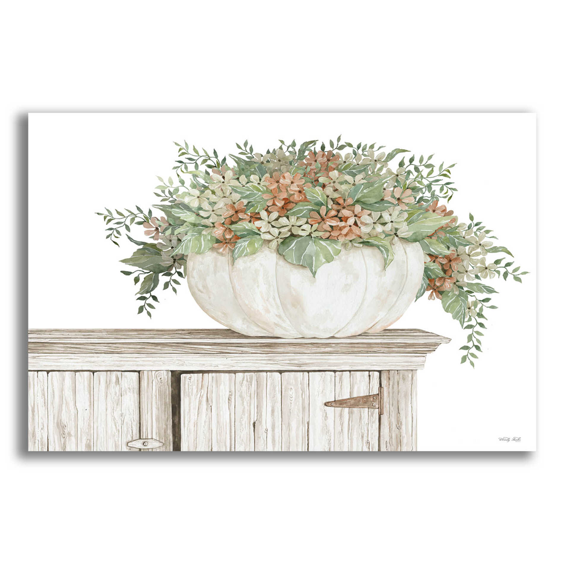 Epic Art 'Fall Floral Pumpkin White' by Cindy Jacobs, Acrylic Glass Wall Art