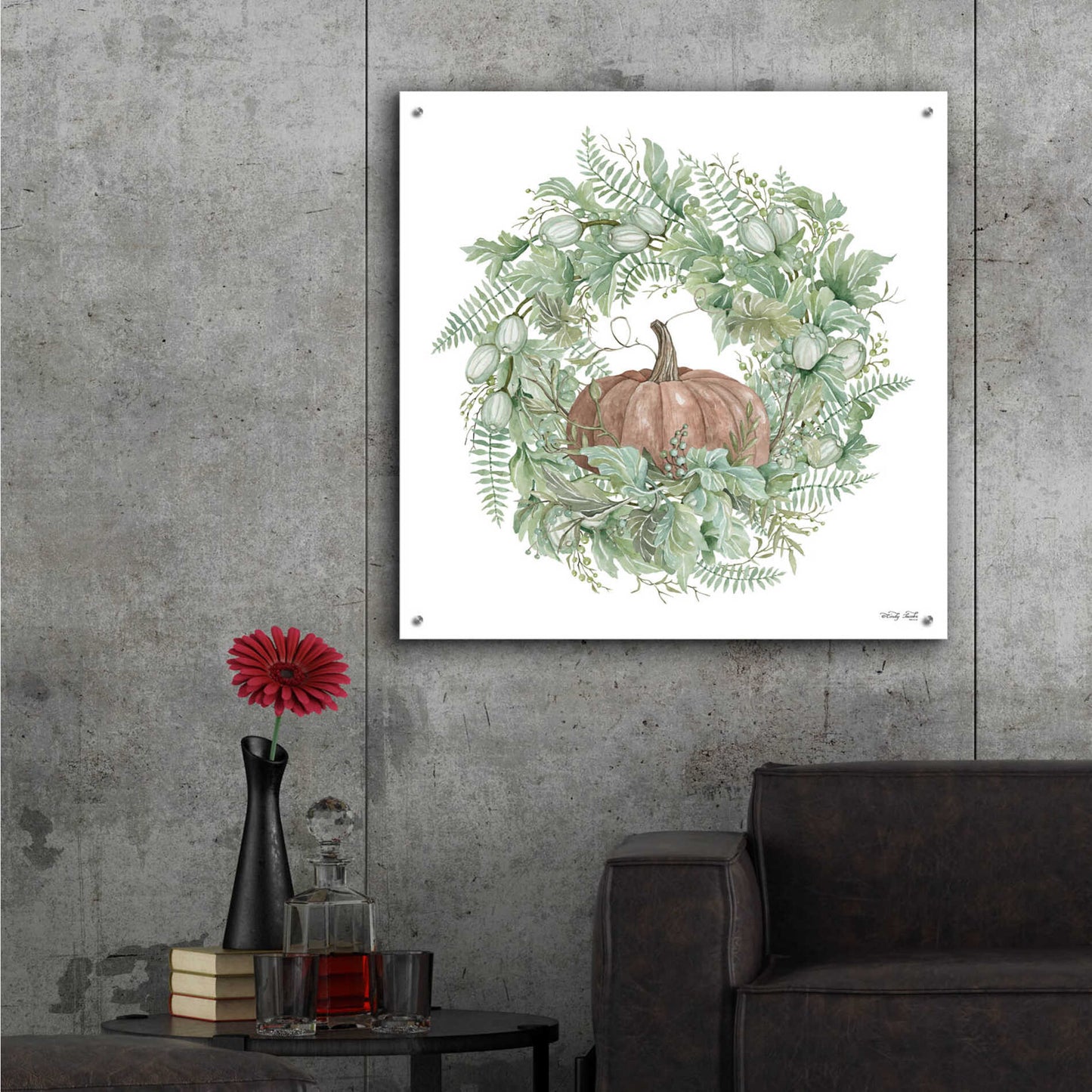 Epic Art 'Pumpkin Wreath I' by Cindy Jacobs, Acrylic Glass Wall Art,36x36