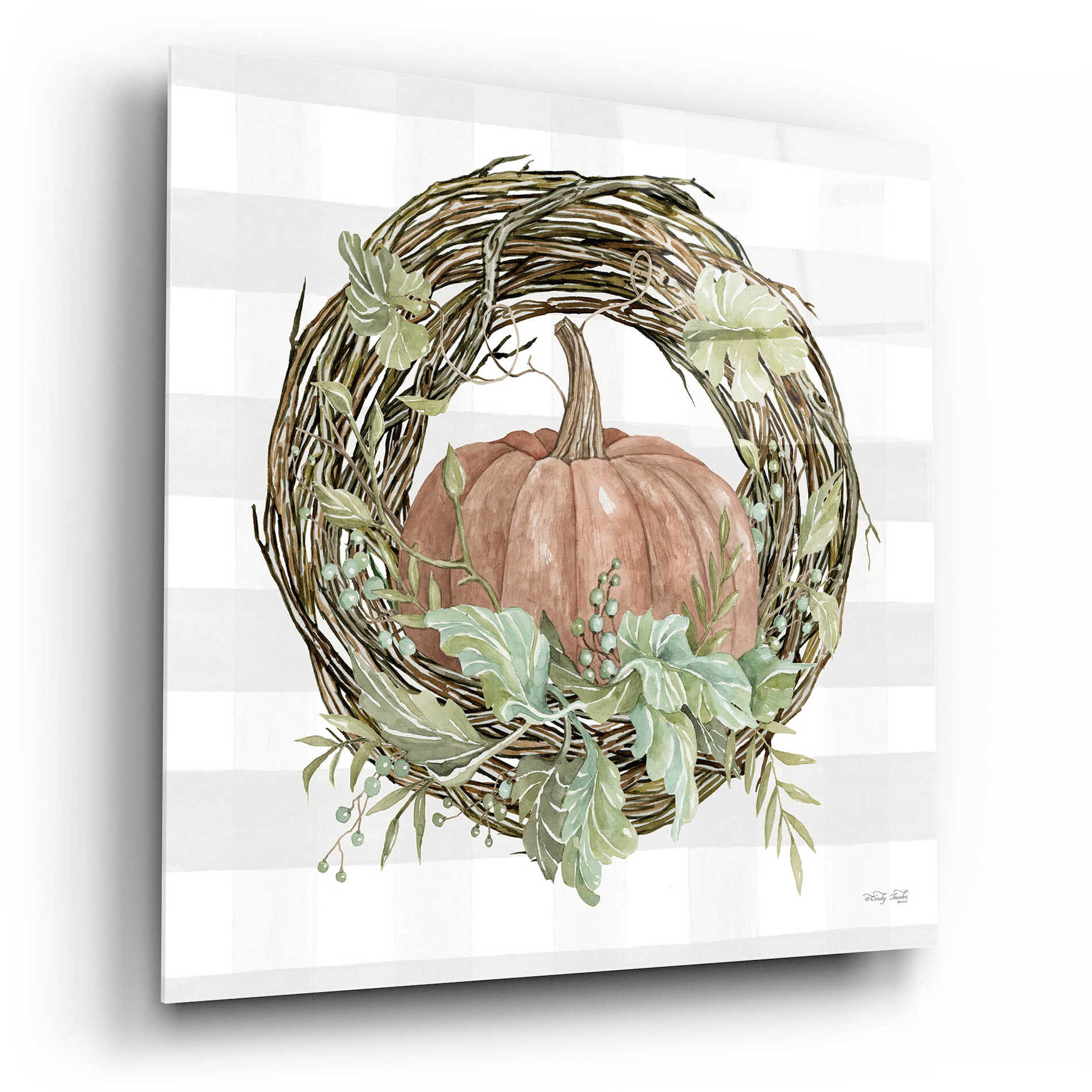 Epic Art 'Pumpkin Wreath II' by Cindy Jacobs, Acrylic Glass Wall Art,12x12