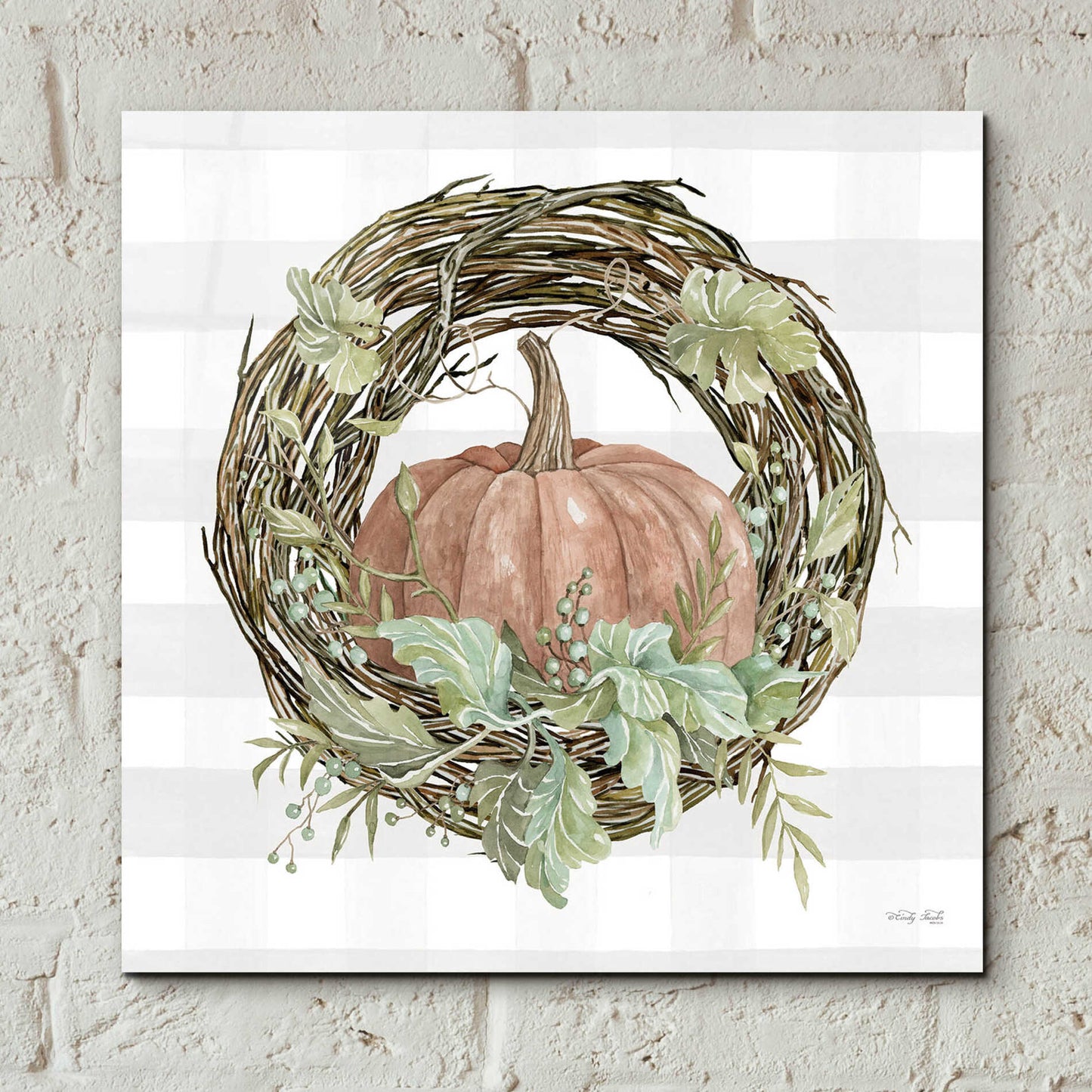 Epic Art 'Pumpkin Wreath II' by Cindy Jacobs, Acrylic Glass Wall Art,12x12