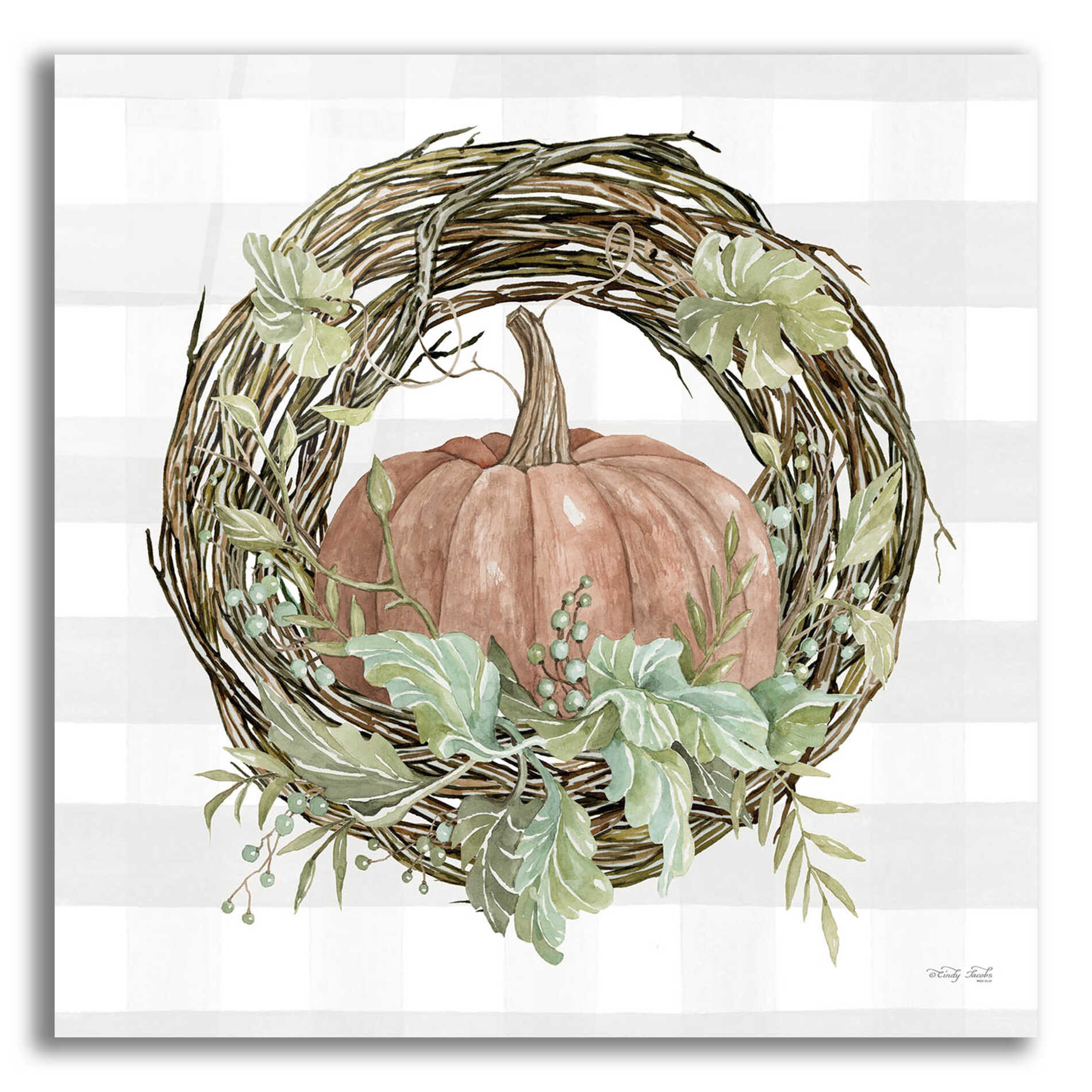 Epic Art 'Pumpkin Wreath II' by Cindy Jacobs, Acrylic Glass Wall Art,12x12