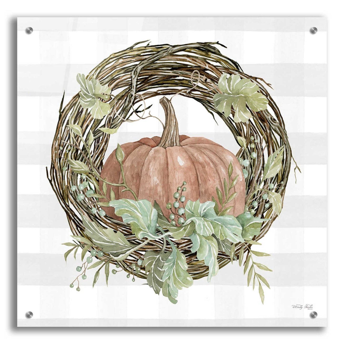 Epic Art 'Pumpkin Wreath II' by Cindy Jacobs, Acrylic Glass Wall Art,24x24