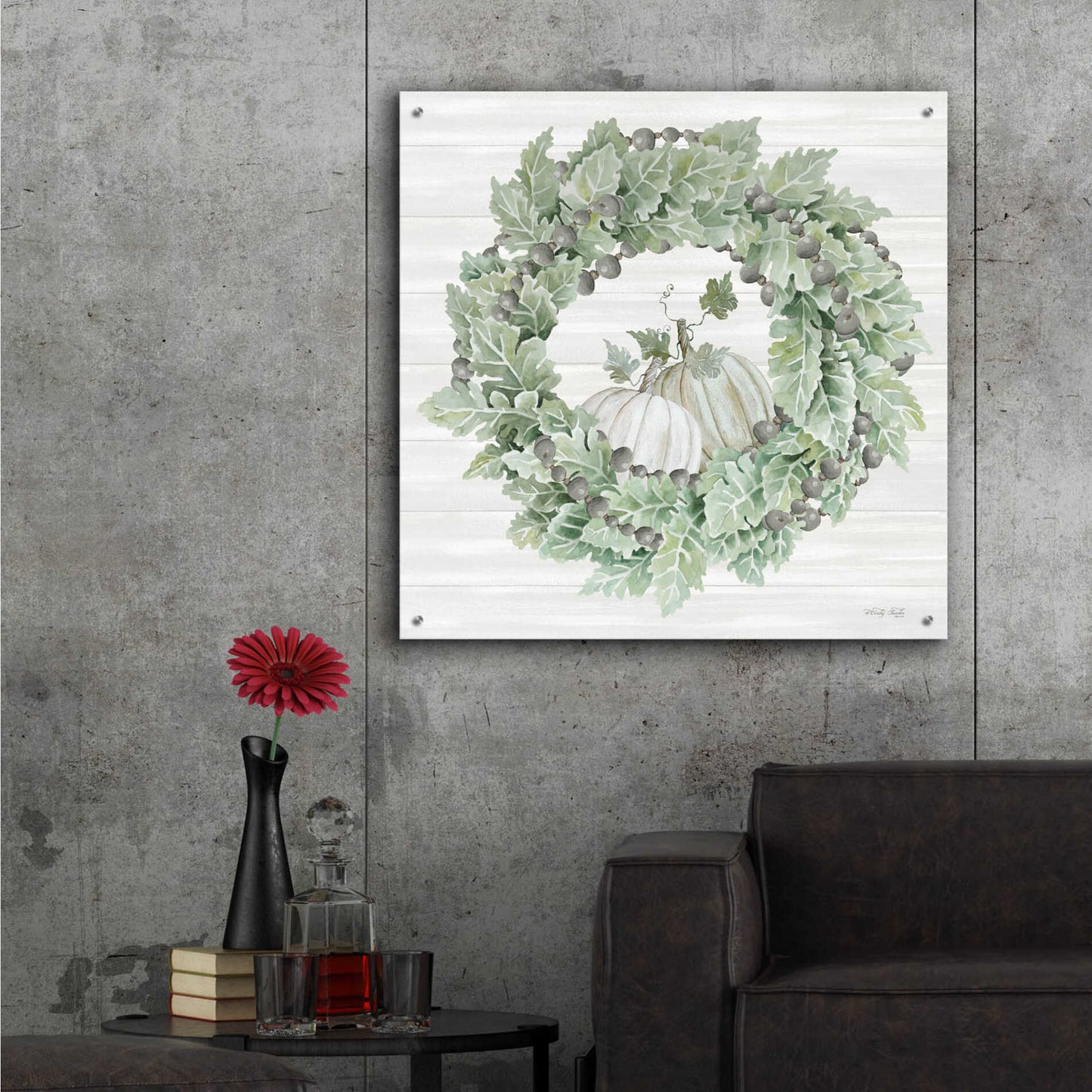 Epic Art 'Pumpkin Wreath III' by Cindy Jacobs, Acrylic Glass Wall Art,36x36