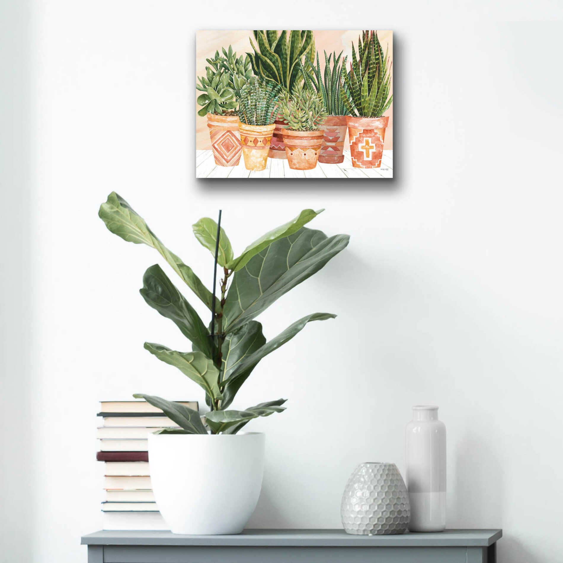 Epic Art 'Aztec Potted Plants' by Cindy Jacobs, Acrylic Glass Wall Art,16x12