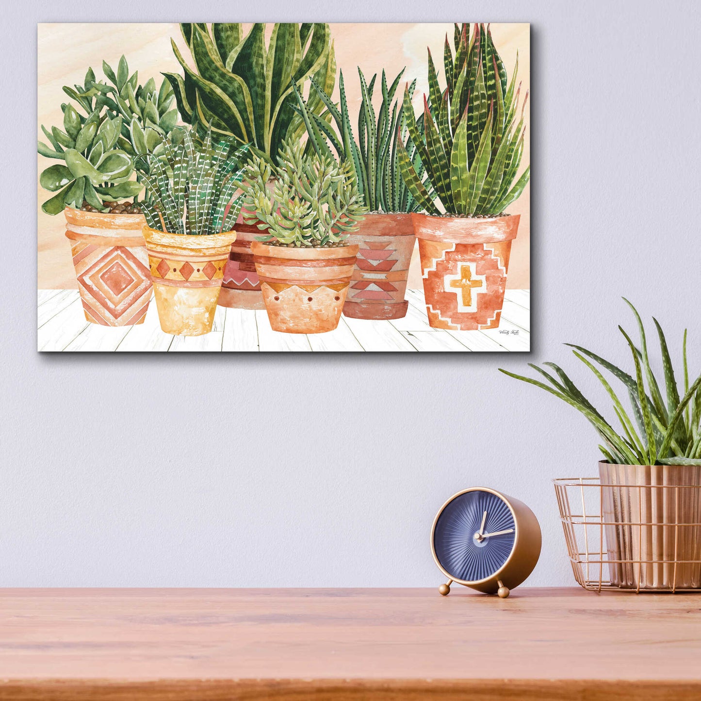 Epic Art 'Aztec Potted Plants' by Cindy Jacobs, Acrylic Glass Wall Art,16x12