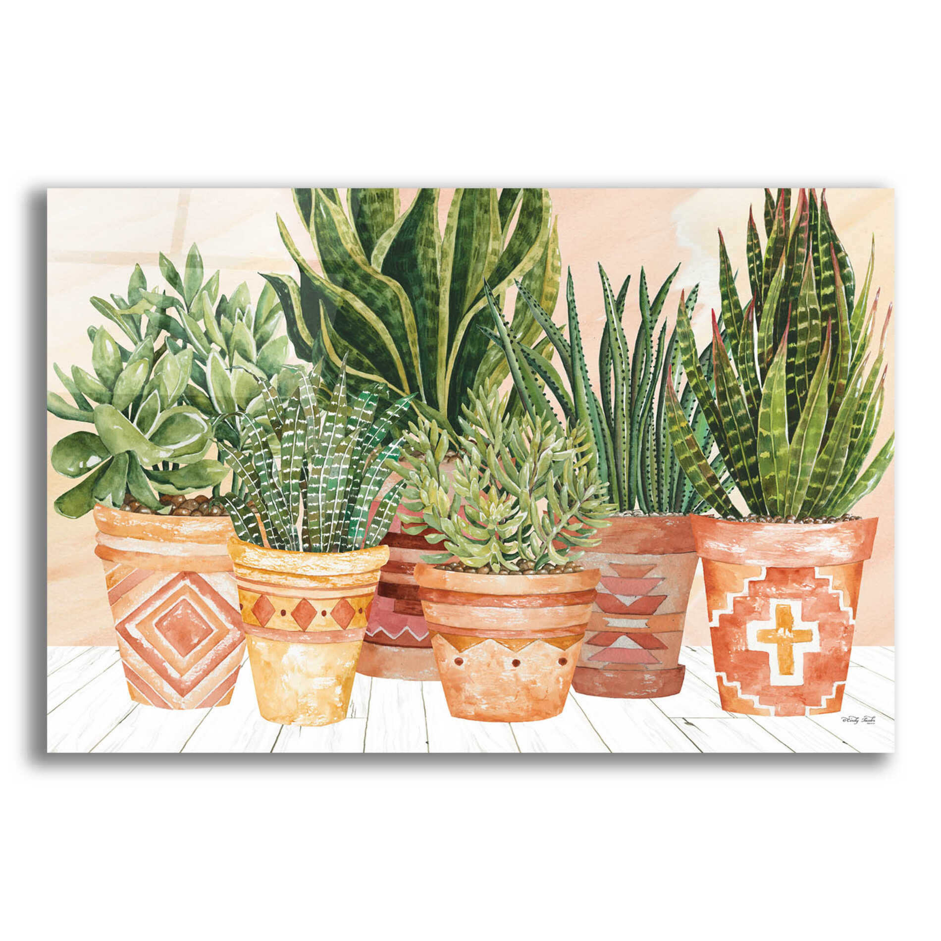 Epic Art 'Aztec Potted Plants' by Cindy Jacobs, Acrylic Glass Wall Art,16x12