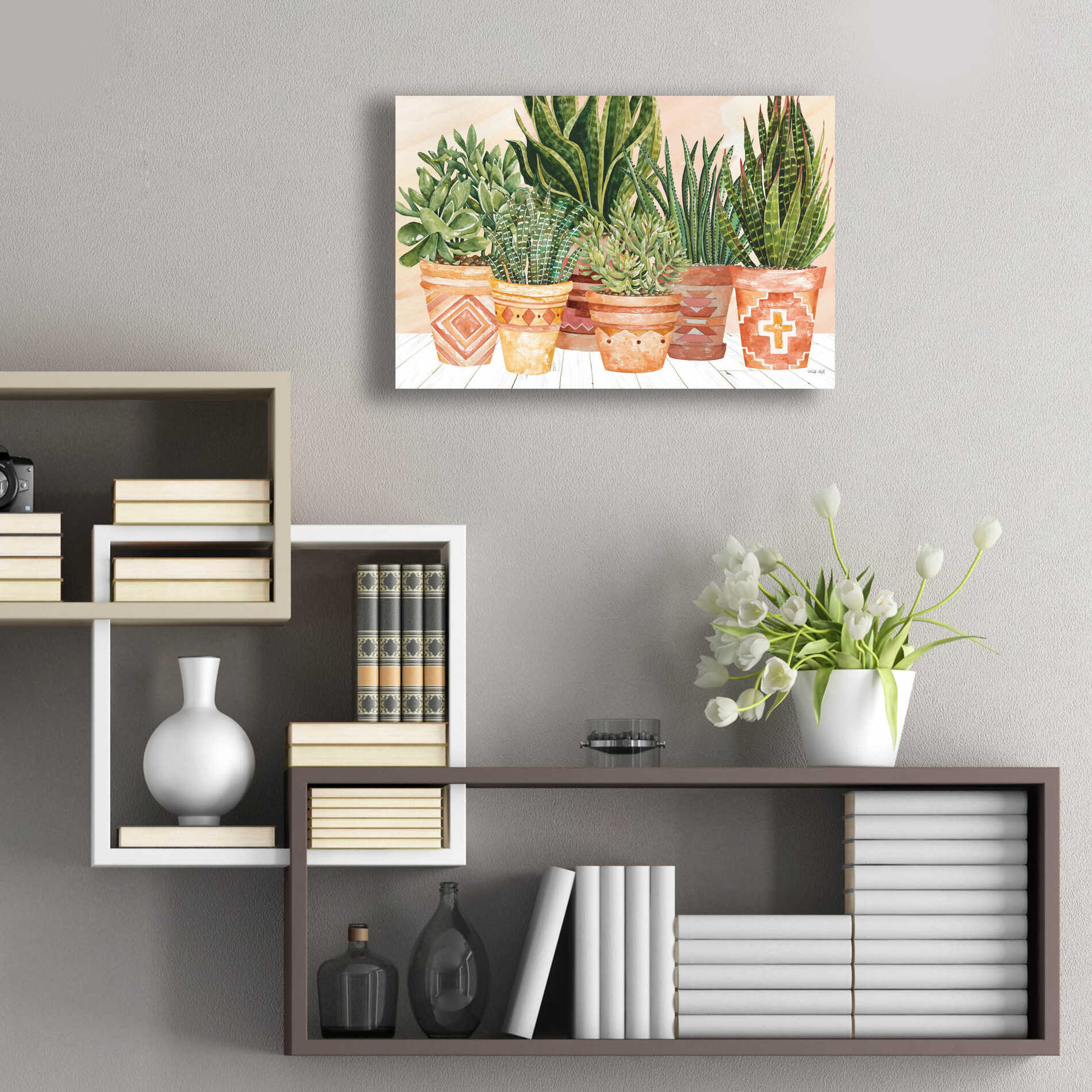 Epic Art 'Aztec Potted Plants' by Cindy Jacobs, Acrylic Glass Wall Art,24x16