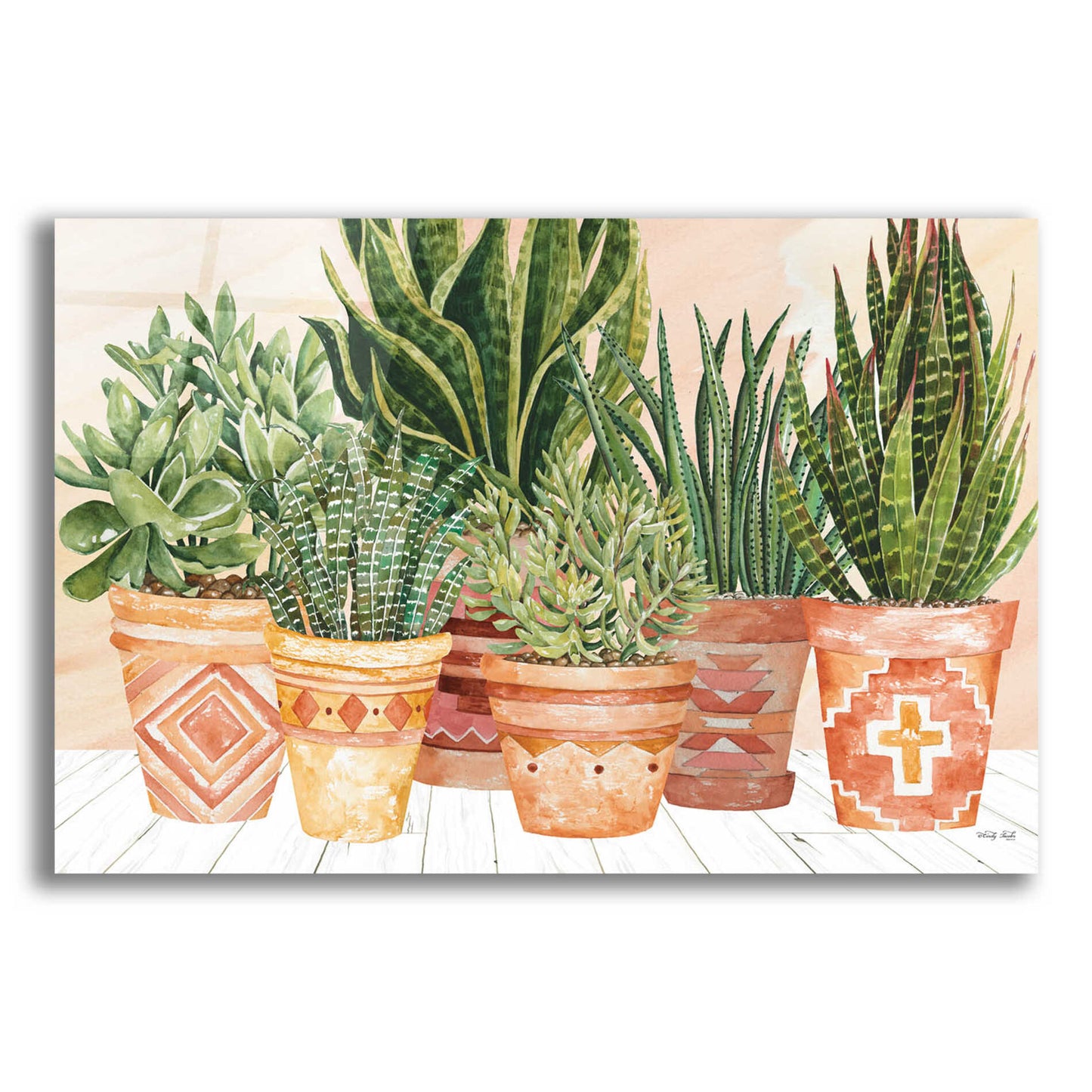 Epic Art 'Aztec Potted Plants' by Cindy Jacobs, Acrylic Glass Wall Art,24x16