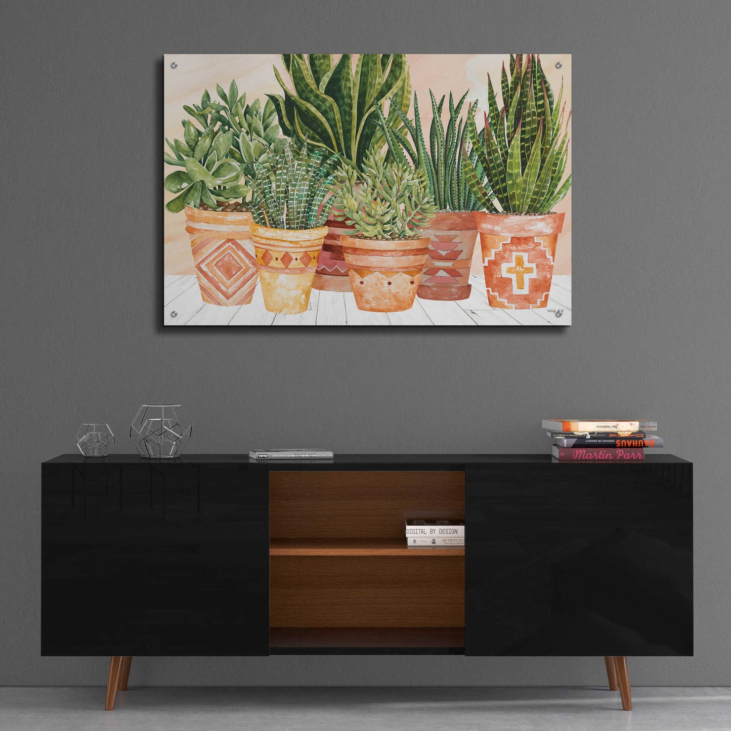 Epic Art 'Aztec Potted Plants' by Cindy Jacobs, Acrylic Glass Wall Art,36x24