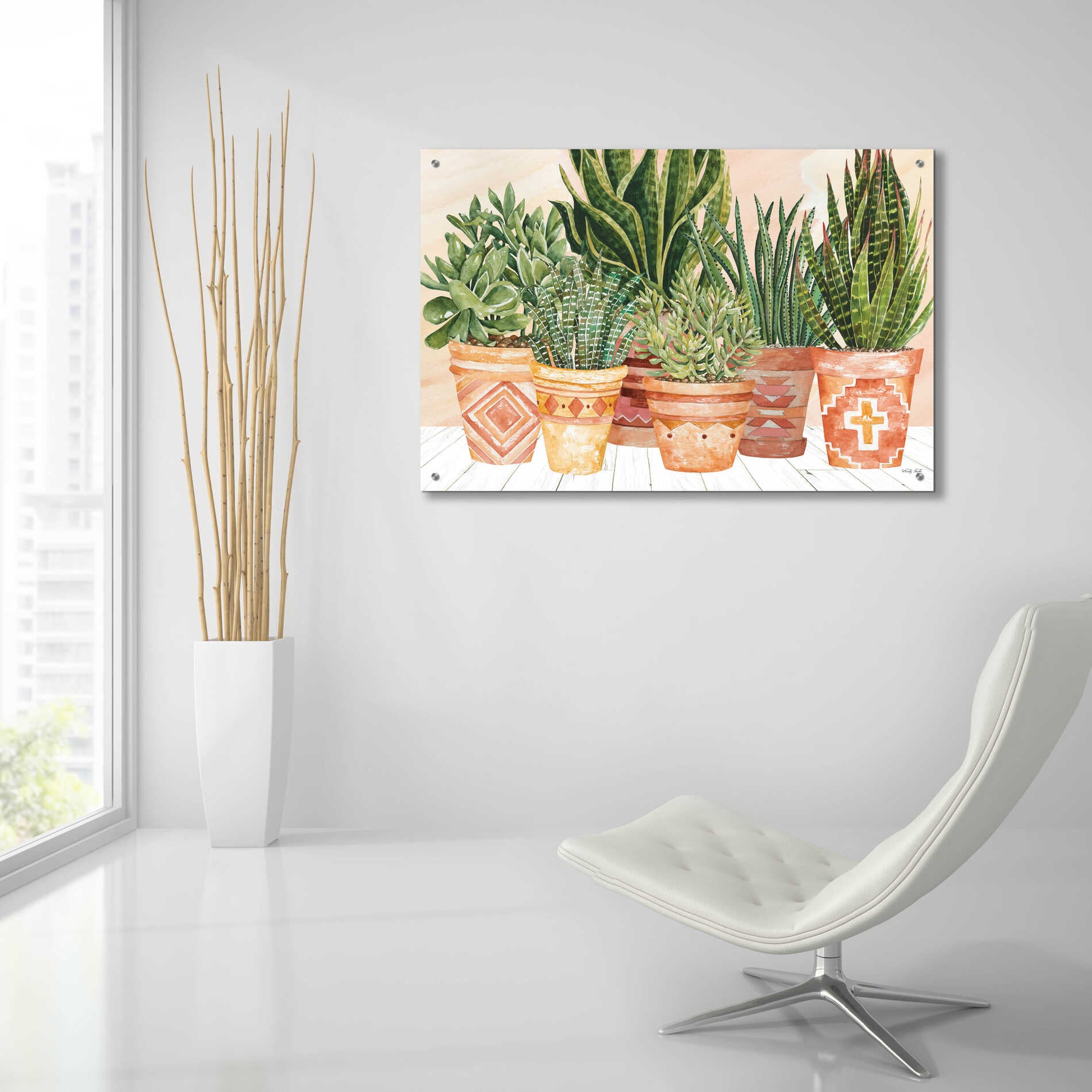 Epic Art 'Aztec Potted Plants' by Cindy Jacobs, Acrylic Glass Wall Art,36x24