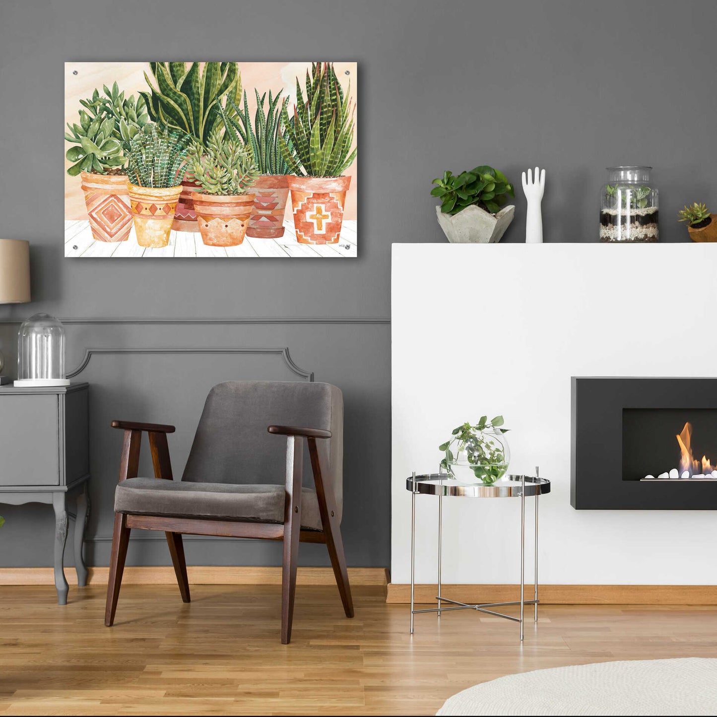 Epic Art 'Aztec Potted Plants' by Cindy Jacobs, Acrylic Glass Wall Art,36x24