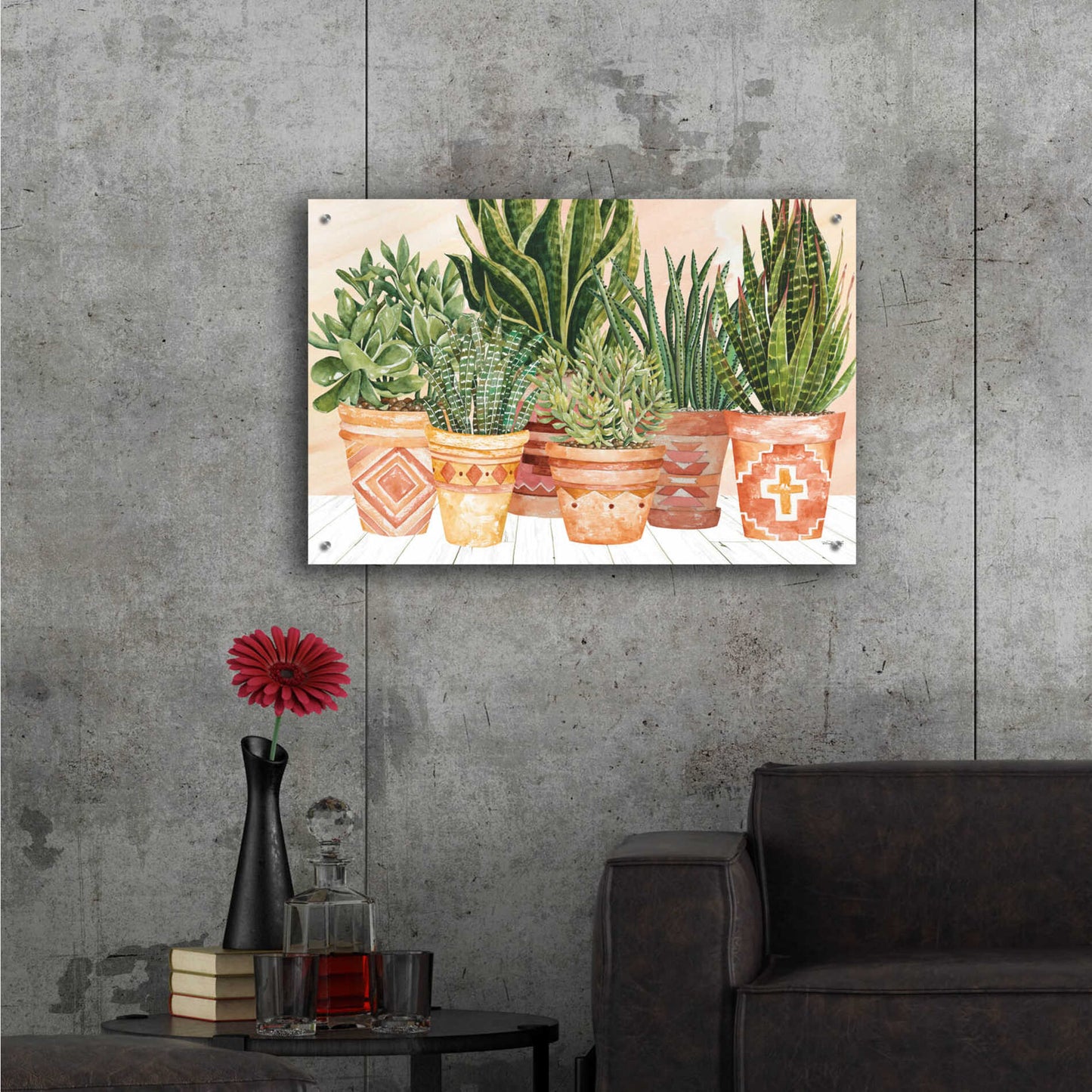 Epic Art 'Aztec Potted Plants' by Cindy Jacobs, Acrylic Glass Wall Art,36x24