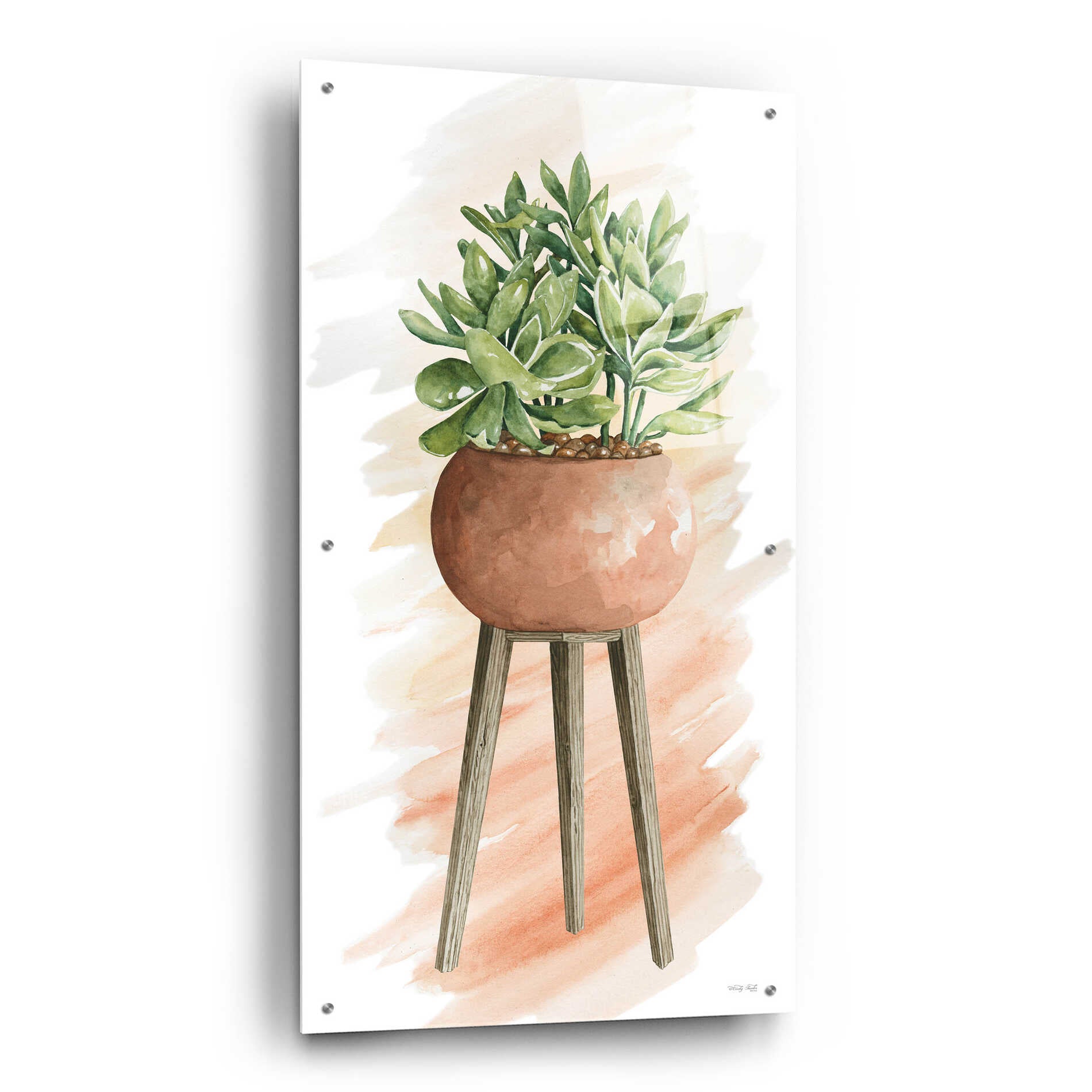 Epic Art 'Plant Stand Pot Of Flowers I' by Cindy Jacobs, Acrylic Glass Wall Art,24x48