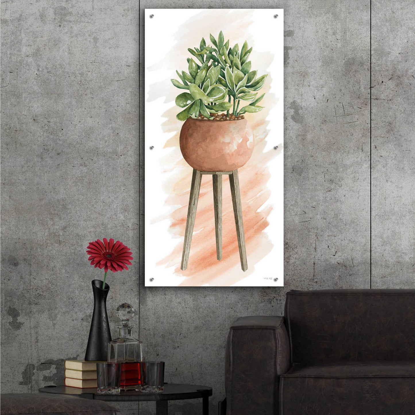 Epic Art 'Plant Stand Pot Of Flowers I' by Cindy Jacobs, Acrylic Glass Wall Art,24x48