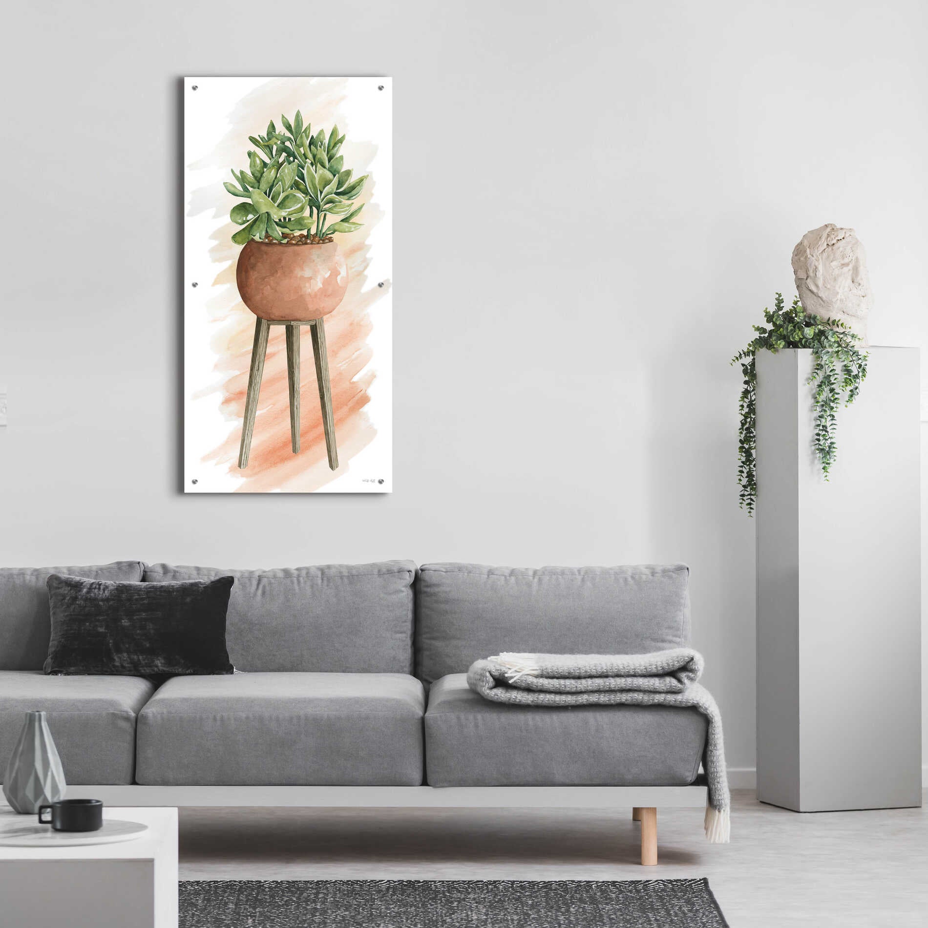 Epic Art 'Plant Stand Pot Of Flowers I' by Cindy Jacobs, Acrylic Glass Wall Art,24x48