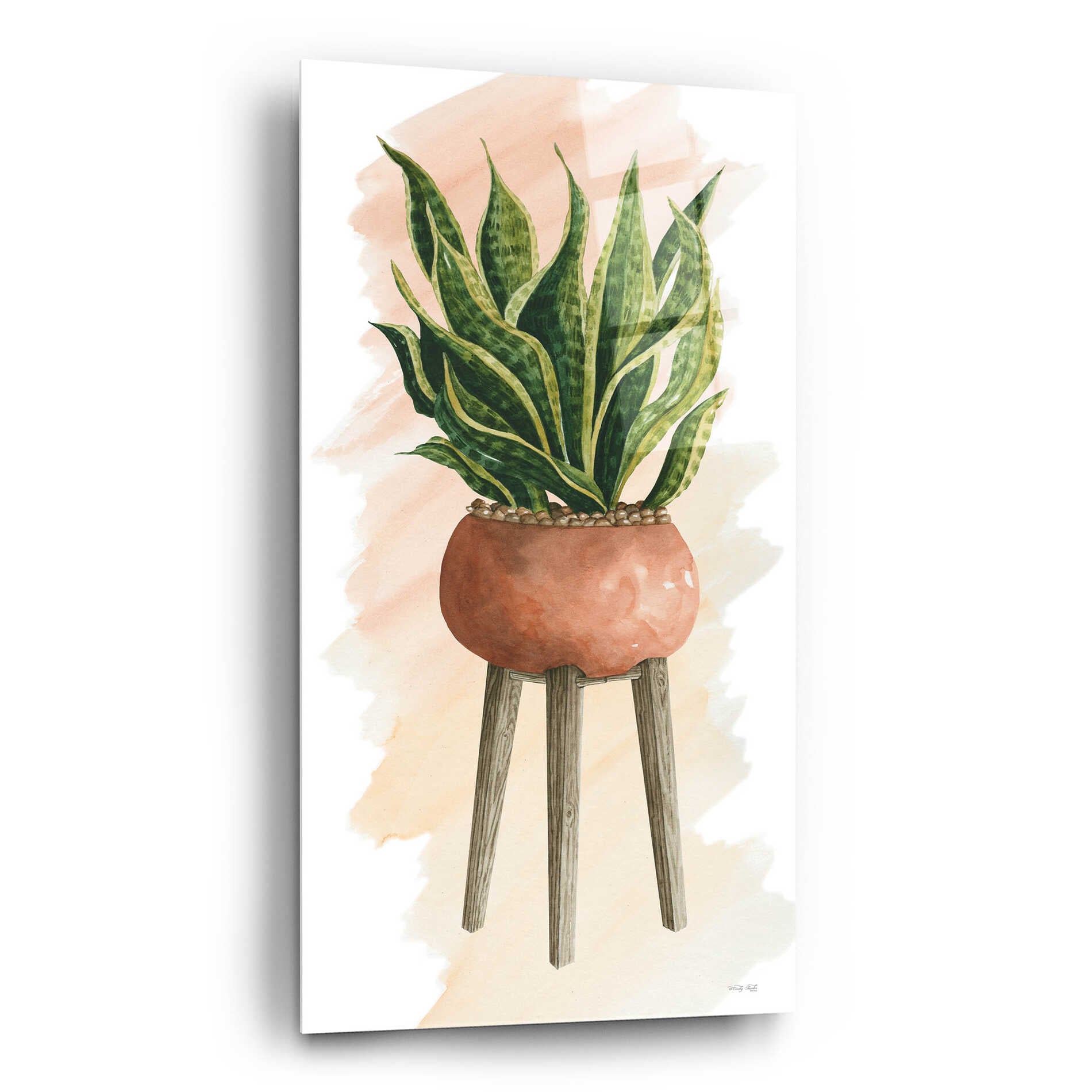 Epic Art 'Plant Stand Pot Of Flowers II' by Cindy Jacobs, Acrylic Glass Wall Art,12x24