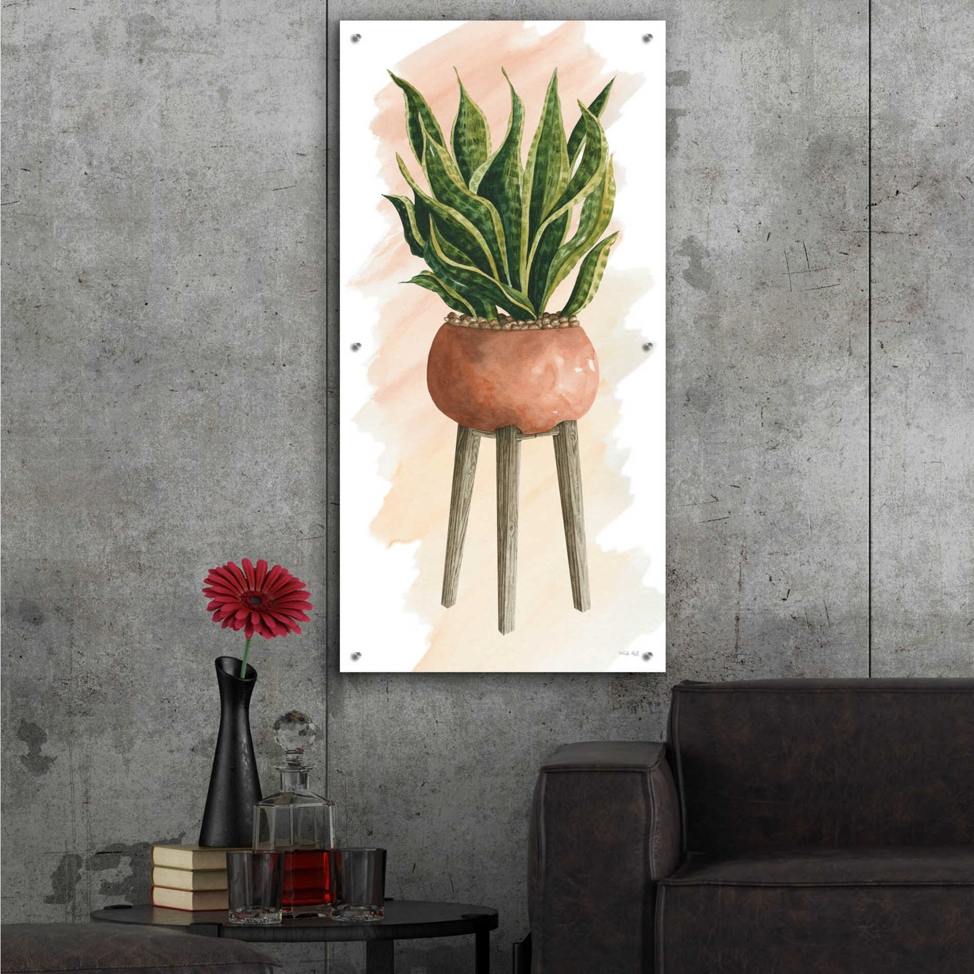 Epic Art 'Plant Stand Pot Of Flowers II' by Cindy Jacobs, Acrylic Glass Wall Art,24x48