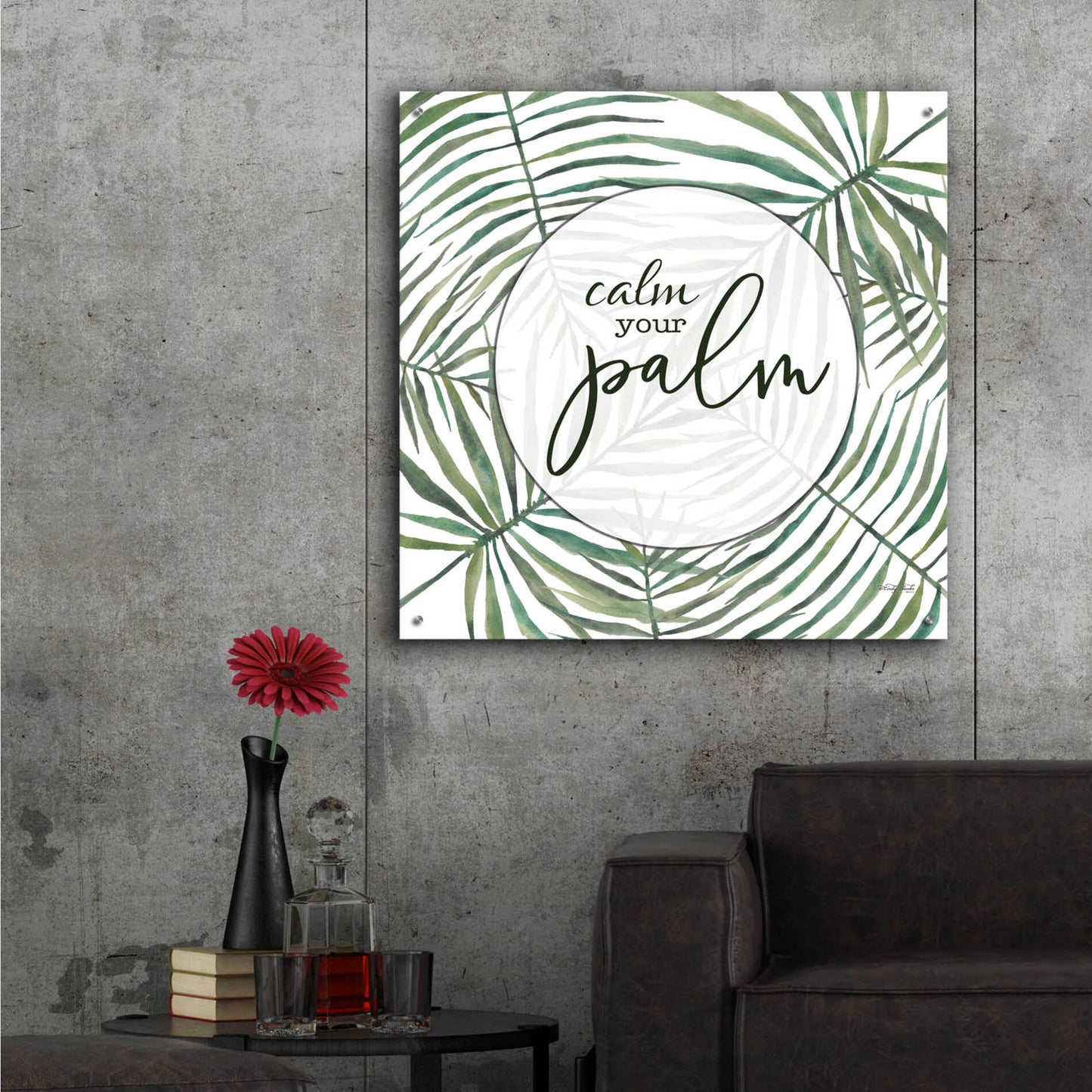 Epic Art 'Calm The Palm' by Cindy Jacobs, Acrylic Glass Wall Art,36x36