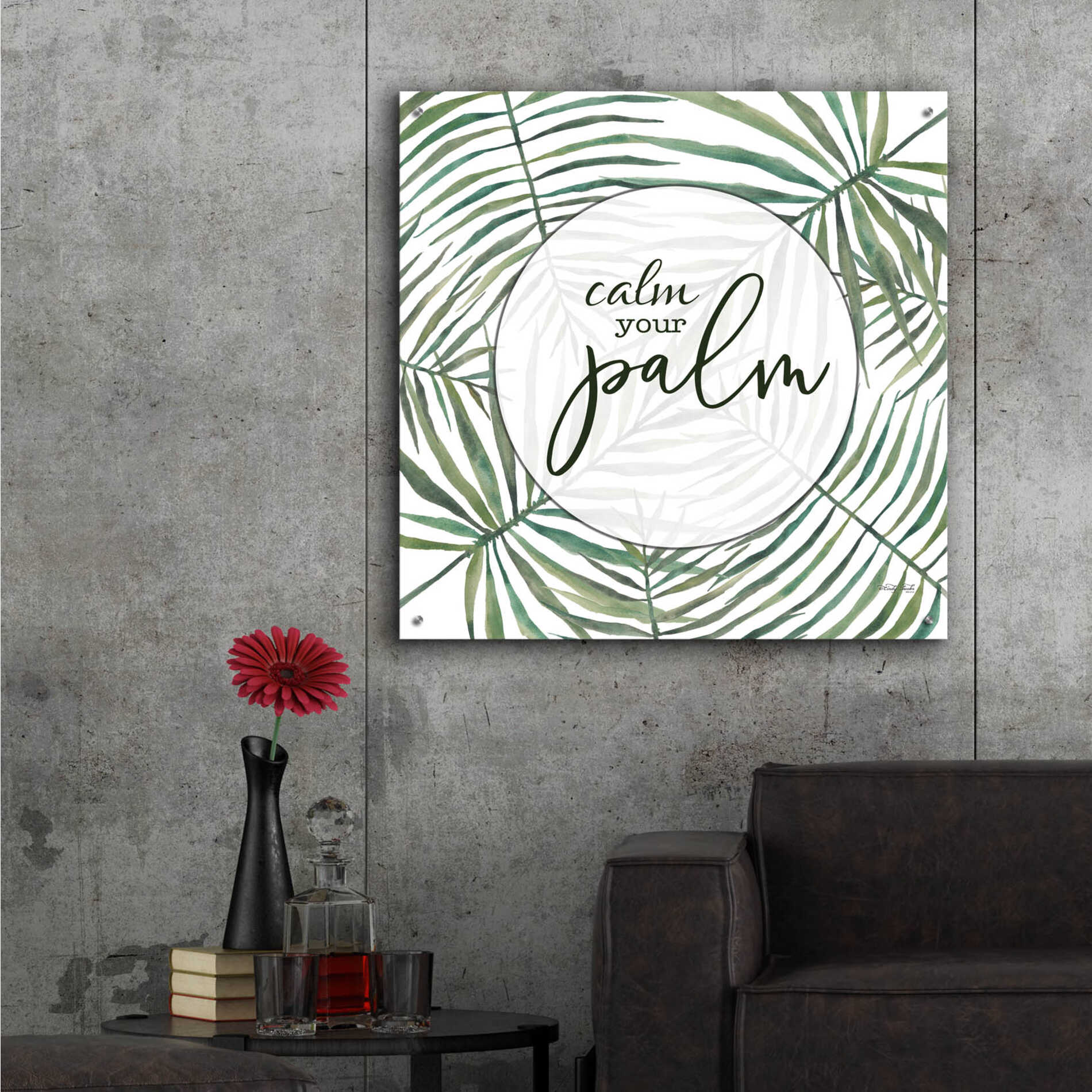 Epic Art 'Calm The Palm' by Cindy Jacobs, Acrylic Glass Wall Art,36x36