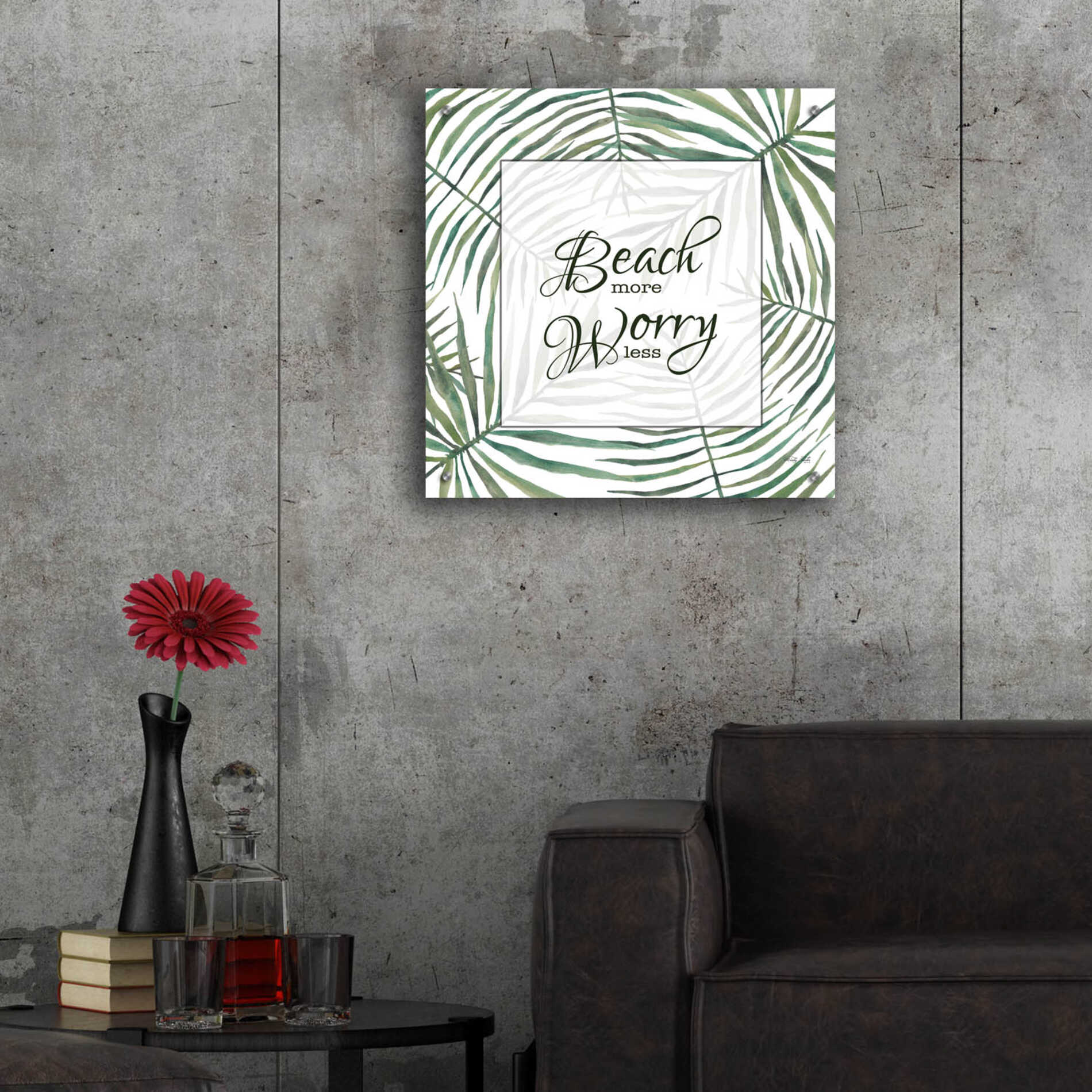 Epic Art 'Beach More, Worry Less' by Cindy Jacobs, Acrylic Glass Wall Art,24x24