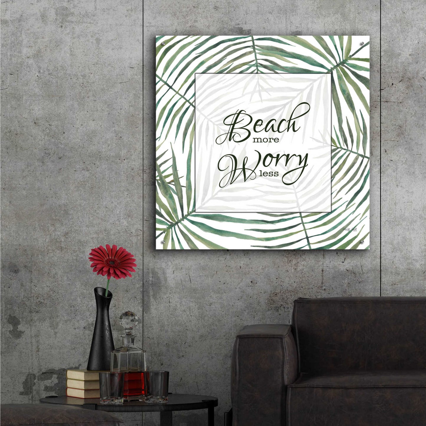 Epic Art 'Beach More, Worry Less' by Cindy Jacobs, Acrylic Glass Wall Art,36x36