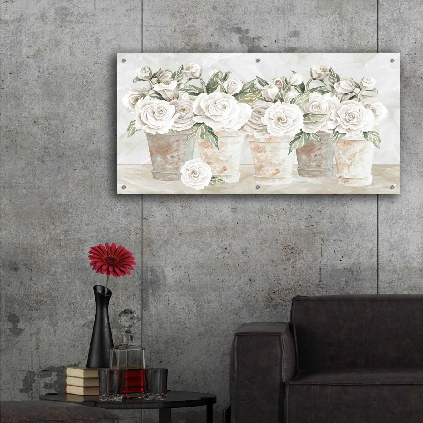 Epic Art 'Potted Roses' by Cindy Jacobs, Acrylic Glass Wall Art,48x24