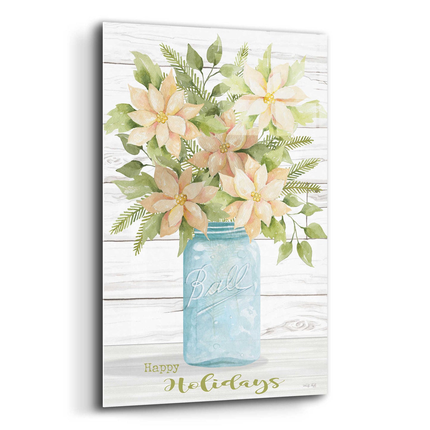 Epic Art 'Happy Holidays White Poinsettias' by Cindy Jacobs, Acrylic Glass Wall Art,12x16
