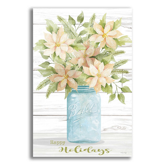 Epic Art 'Happy Holidays White Poinsettias' by Cindy Jacobs, Acrylic Glass Wall Art