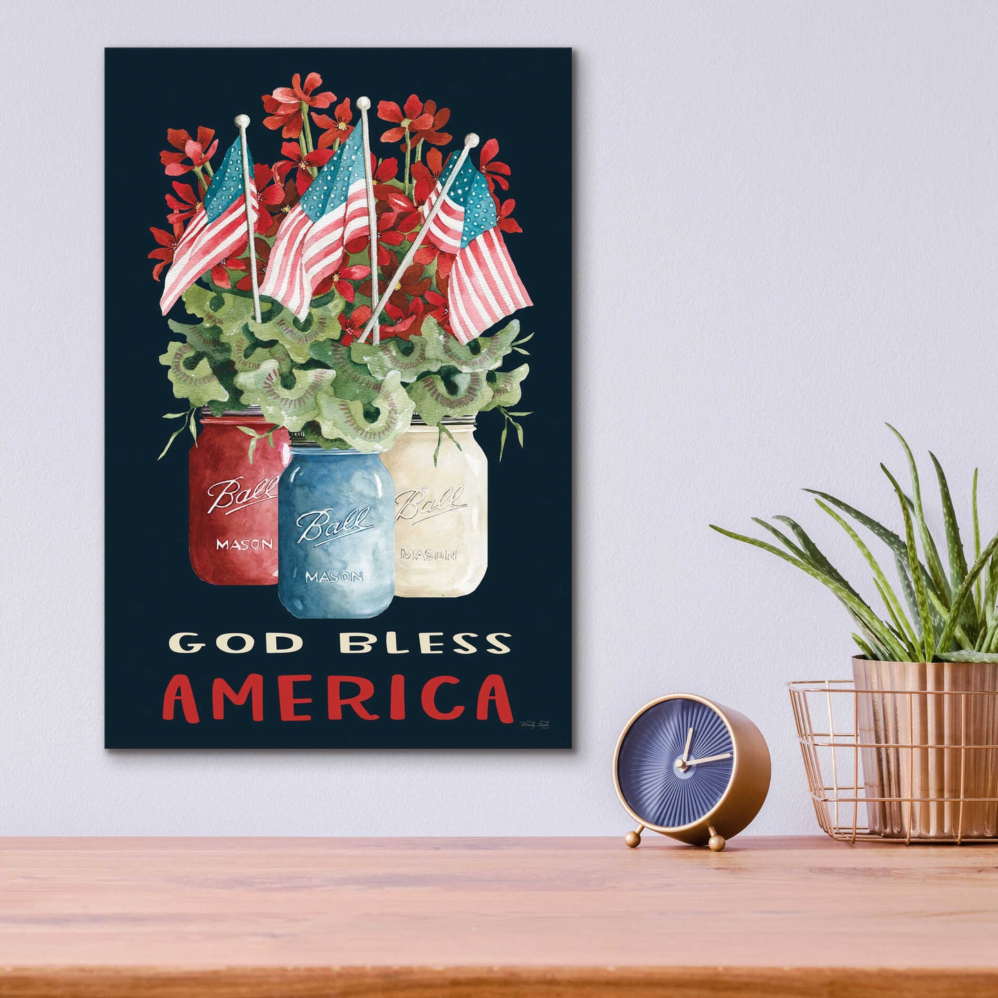 Epic Art 'God Bless America Floral' by Cindy Jacobs, Acrylic Glass Wall Art,12x16