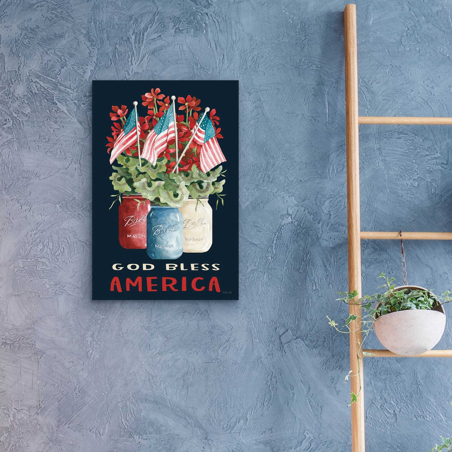 Epic Art 'God Bless America Floral' by Cindy Jacobs, Acrylic Glass Wall Art,16x24