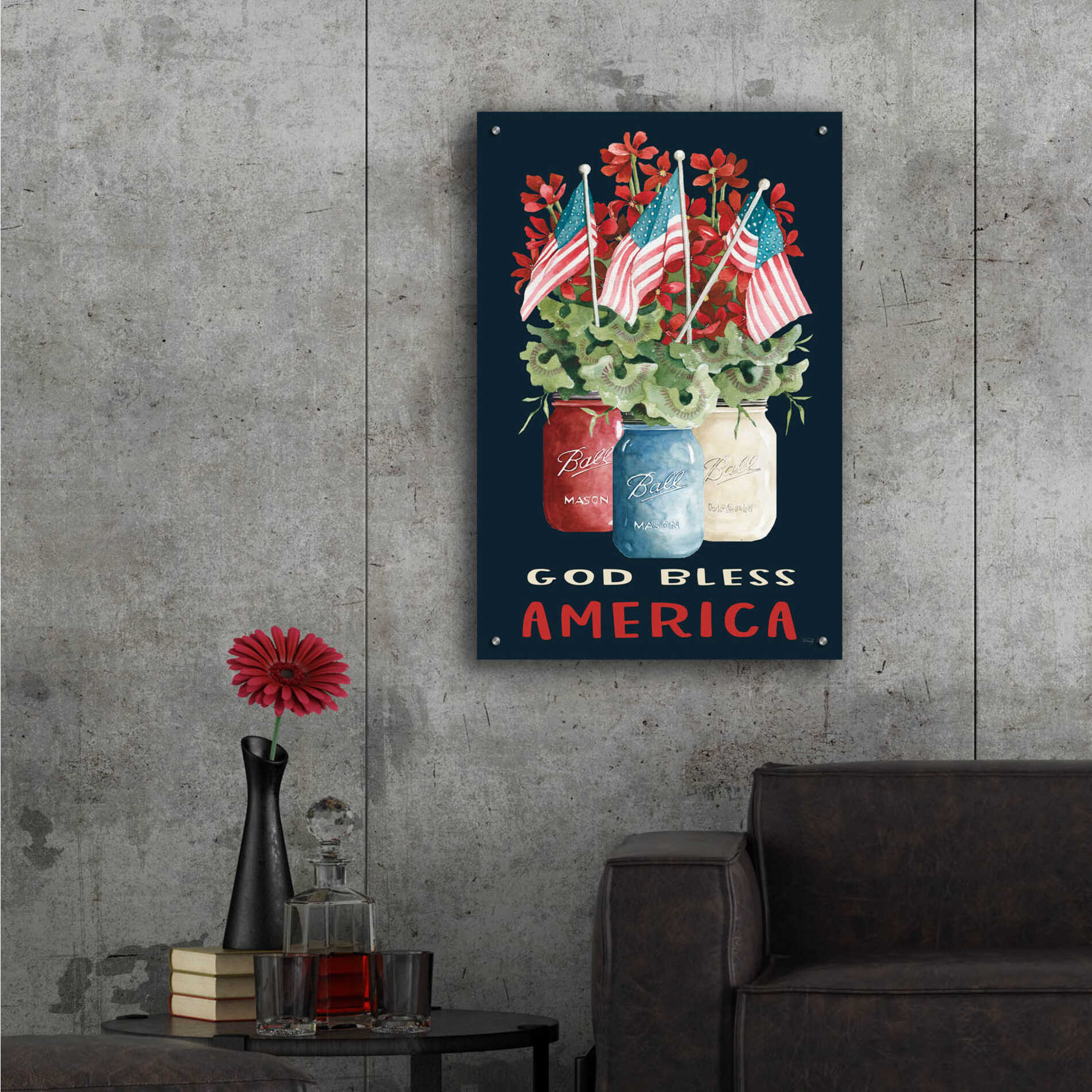 Epic Art 'God Bless America Floral' by Cindy Jacobs, Acrylic Glass Wall Art,24x36