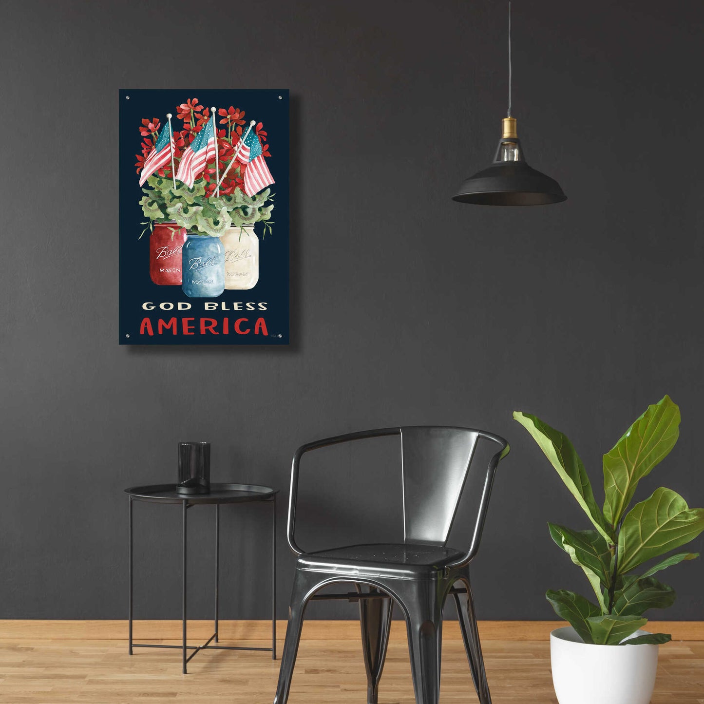 Epic Art 'God Bless America Floral' by Cindy Jacobs, Acrylic Glass Wall Art,24x36