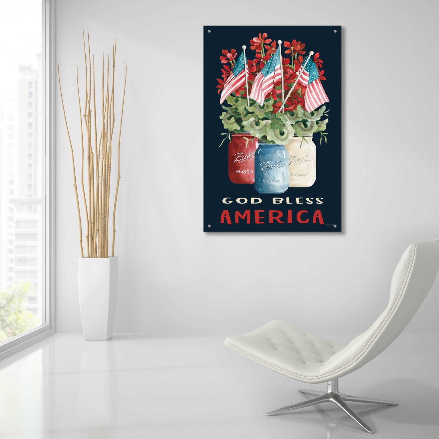 Epic Art 'God Bless America Floral' by Cindy Jacobs, Acrylic Glass Wall Art,24x36