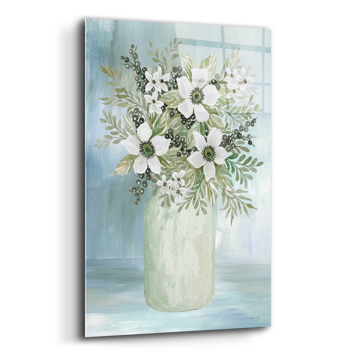 Epic Art 'White Blooms I' by Cindy Jacobs, Acrylic Glass Wall Art,12x16