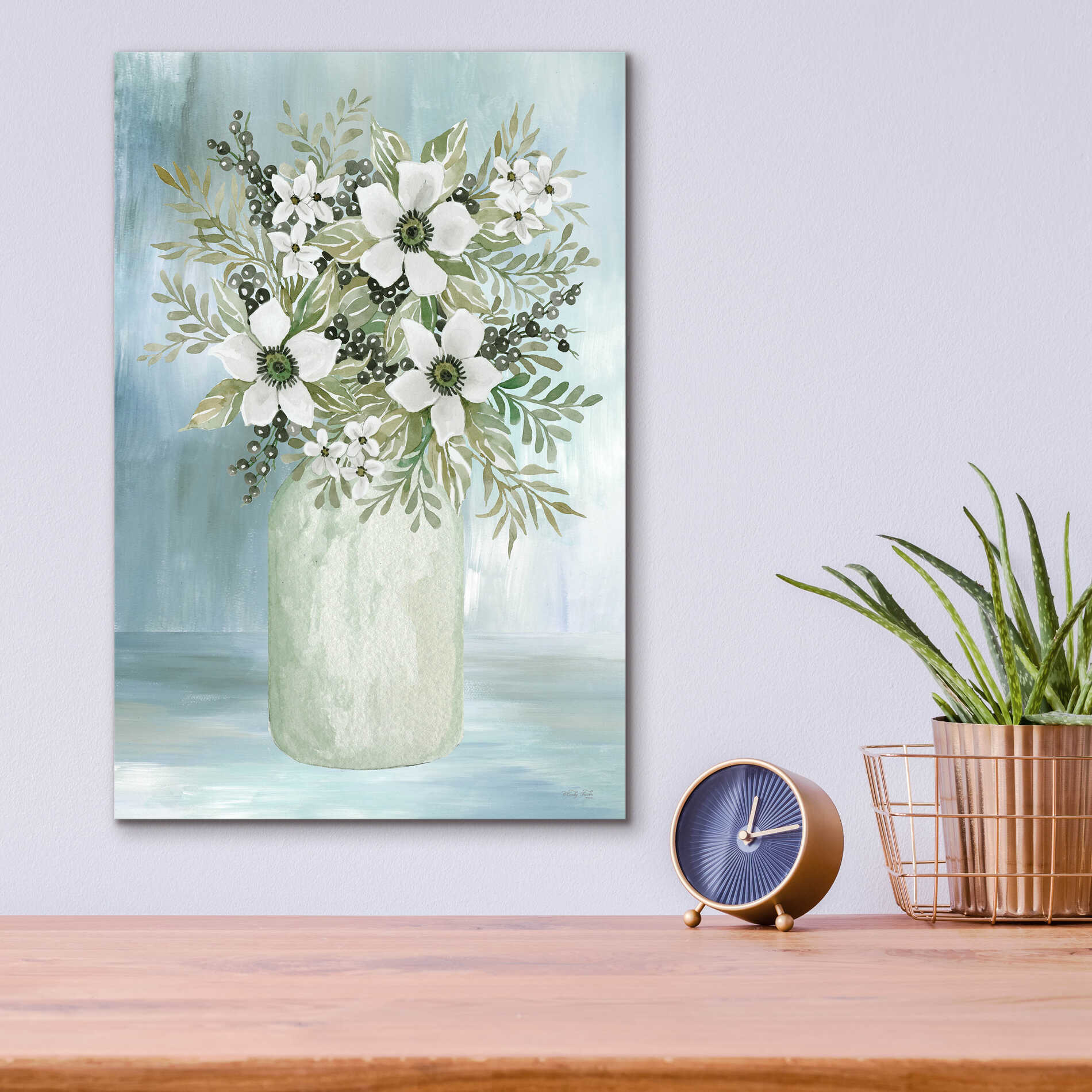 Epic Art 'White Blooms I' by Cindy Jacobs, Acrylic Glass Wall Art,12x16