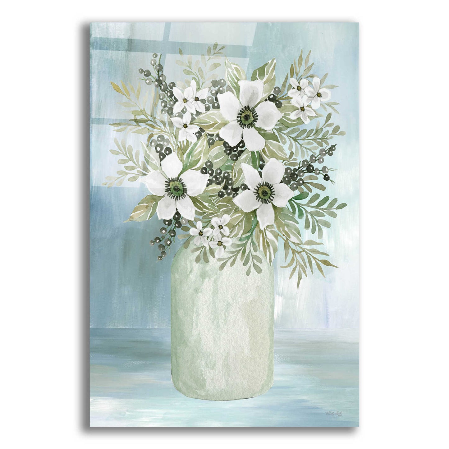 Epic Art 'White Blooms I' by Cindy Jacobs, Acrylic Glass Wall Art,12x16