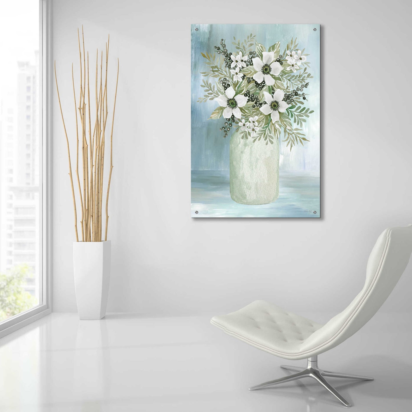 Epic Art 'White Blooms I' by Cindy Jacobs, Acrylic Glass Wall Art,24x36