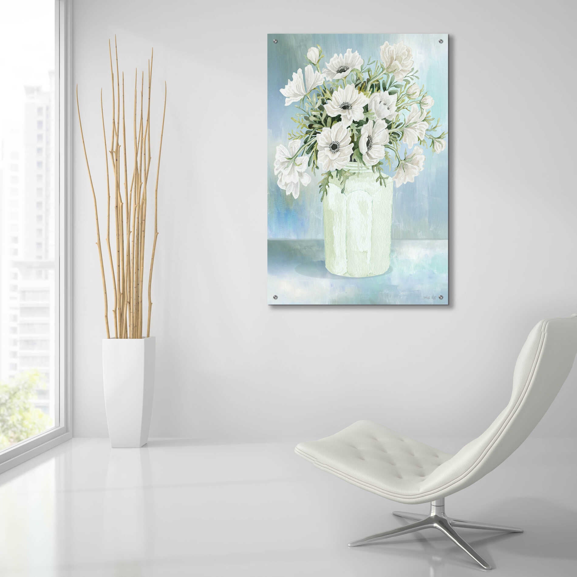 Epic Art 'White Blooms II' by Cindy Jacobs, Acrylic Glass Wall Art,24x36